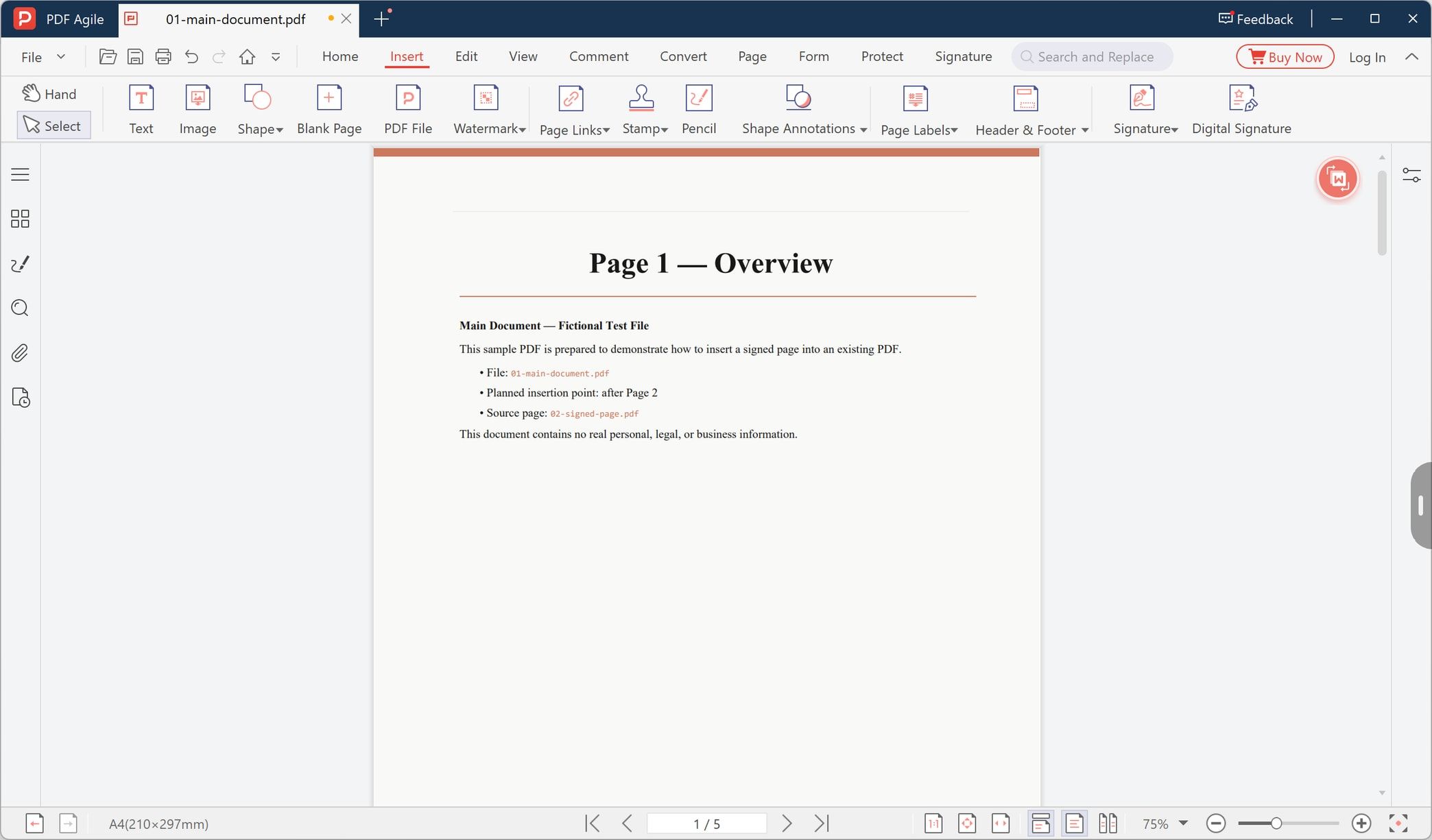 A multi-page PDF open in the editor with the page counter in the status bar