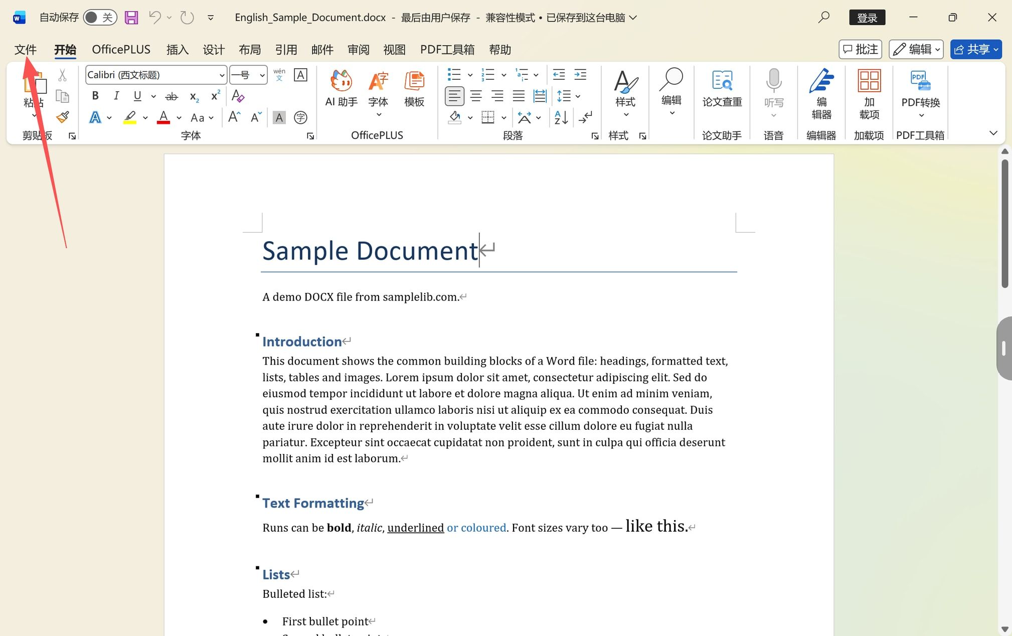 Word document opened before exporting it as a PDF