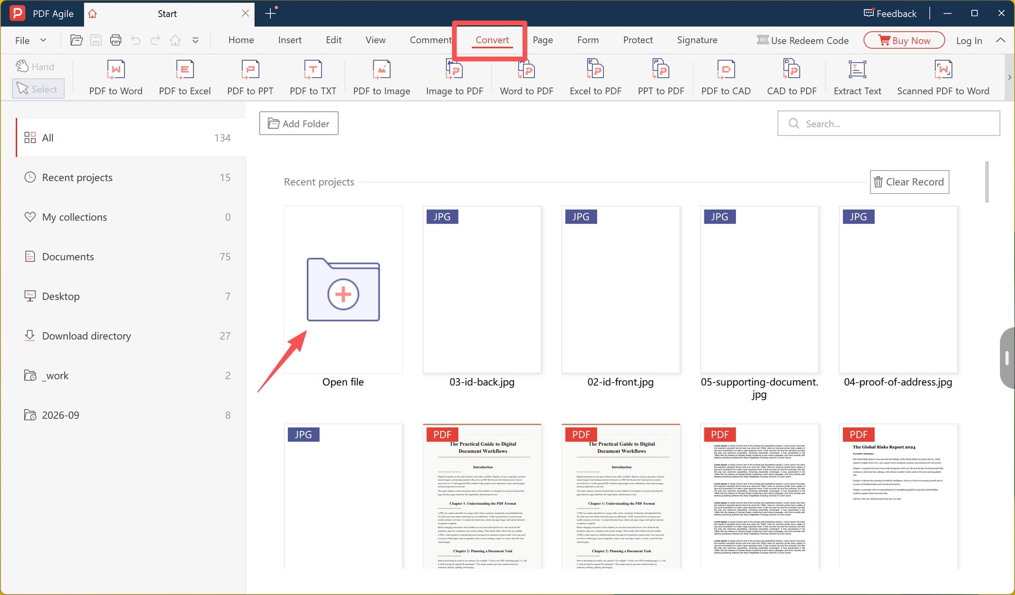 Image to PDF tool on the Convert tab of a Windows PDF editor