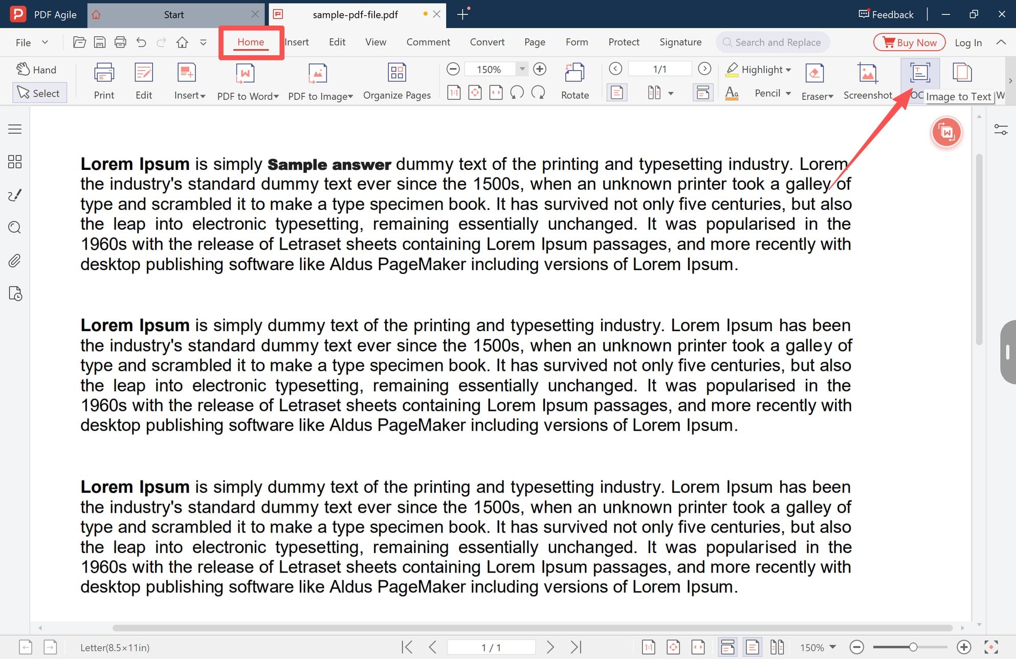 OCR tool for recognizing text in a scanned PDF