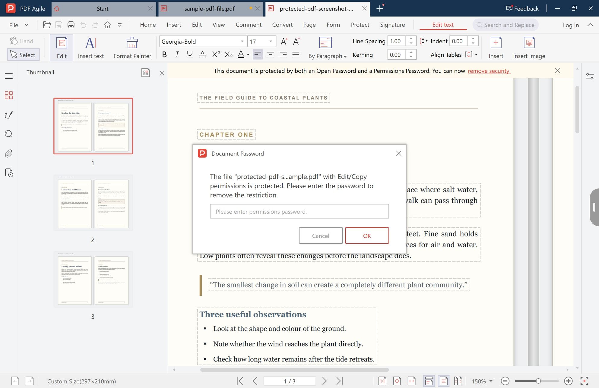 Permissions password prompt blocking PDF editing