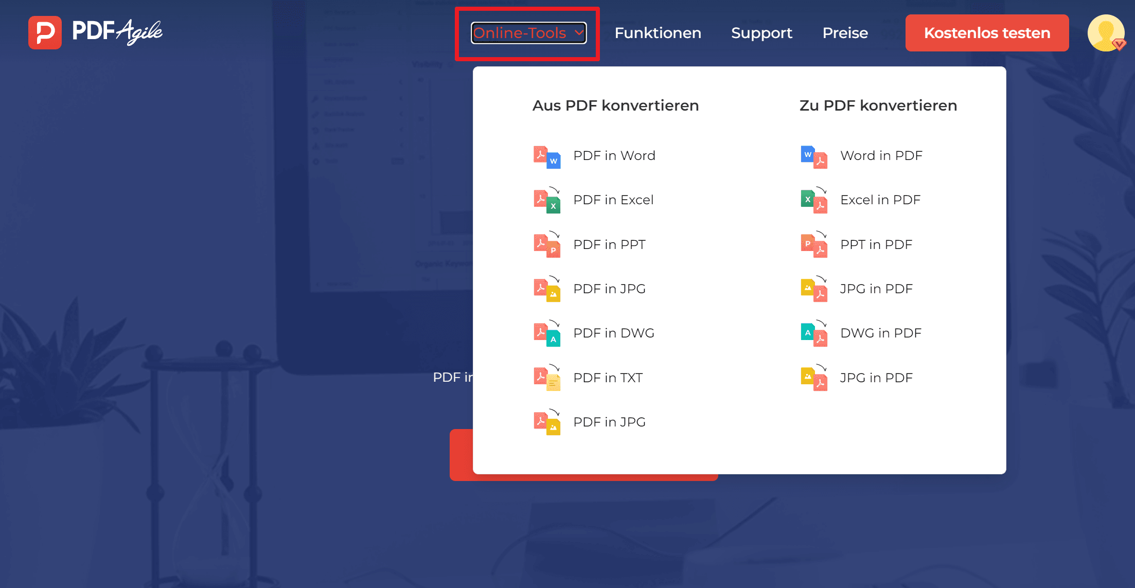 1. Besuchen Sie den PDF Agile Online Converter.