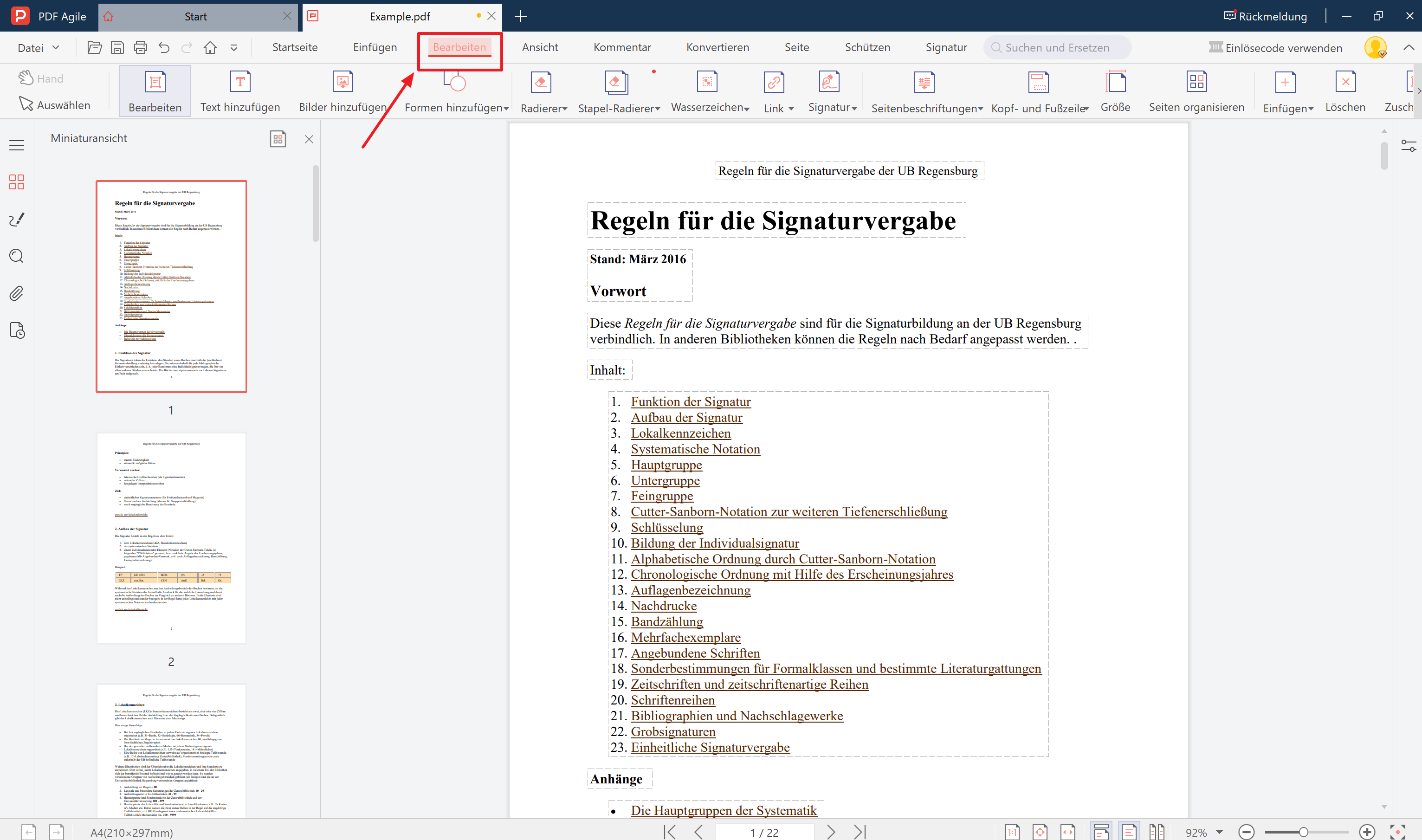 1. PDF öffnen: Starten Sie PDF Agile und öffnen Sie die PDF-Datei