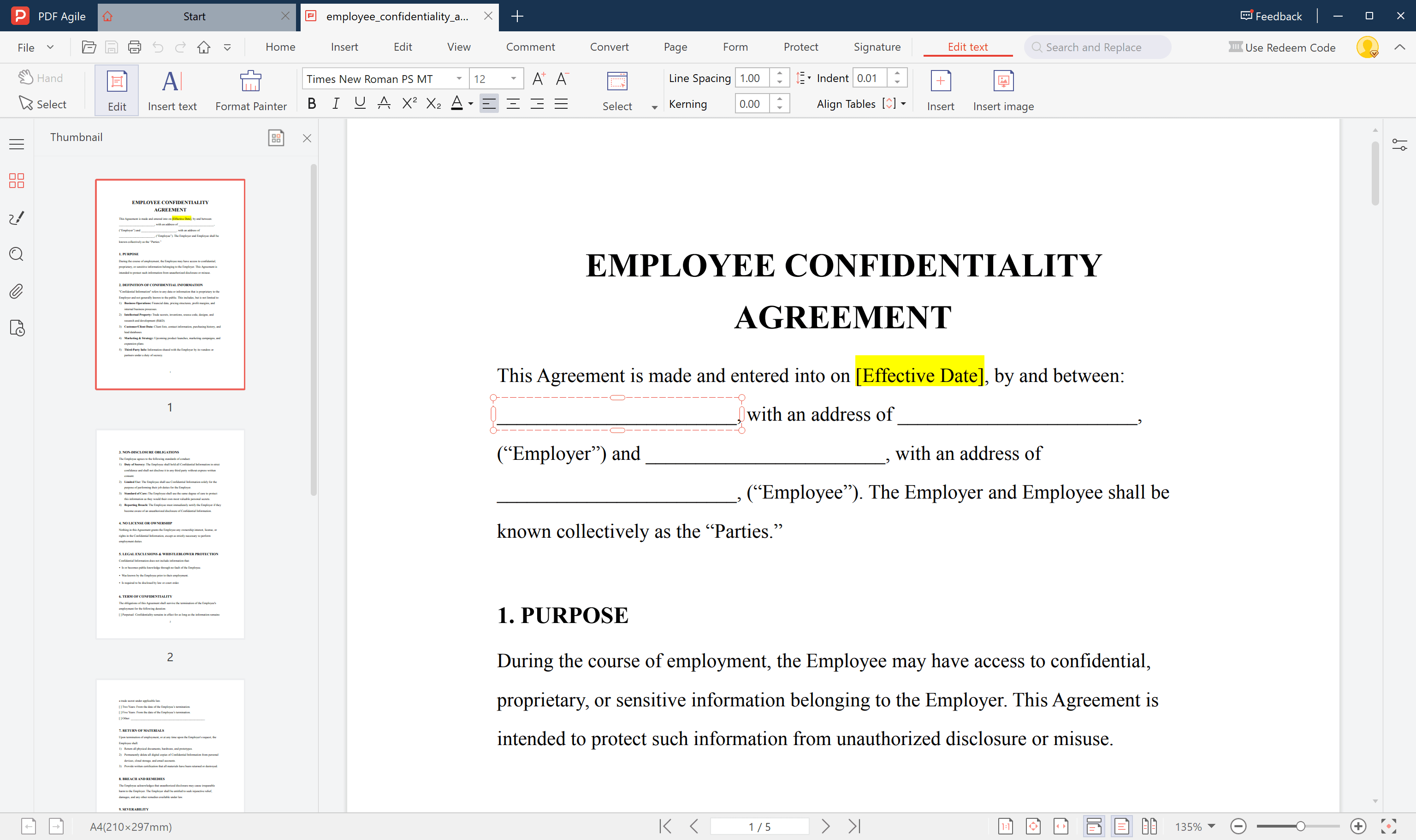  Insert your company details and employee name.