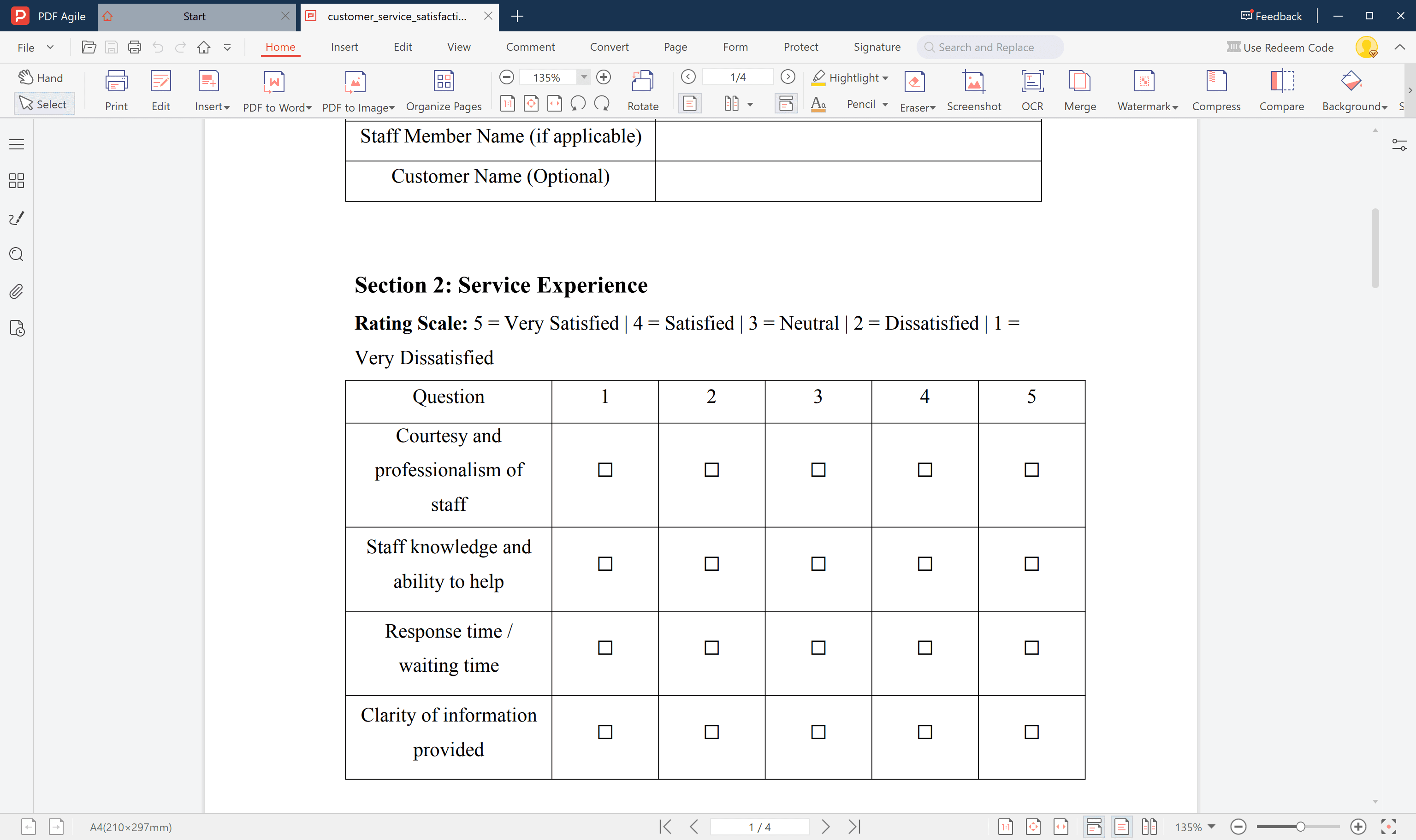 Download and open the editable survey template in PDF Agile