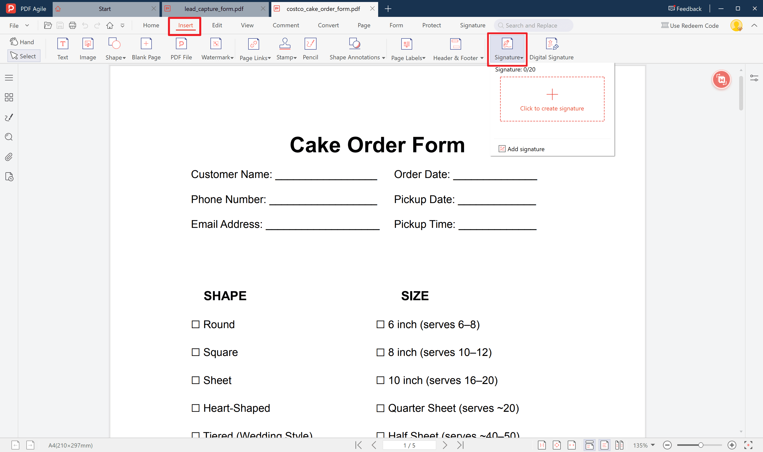 Use PDF Agile’s e‑signature feature