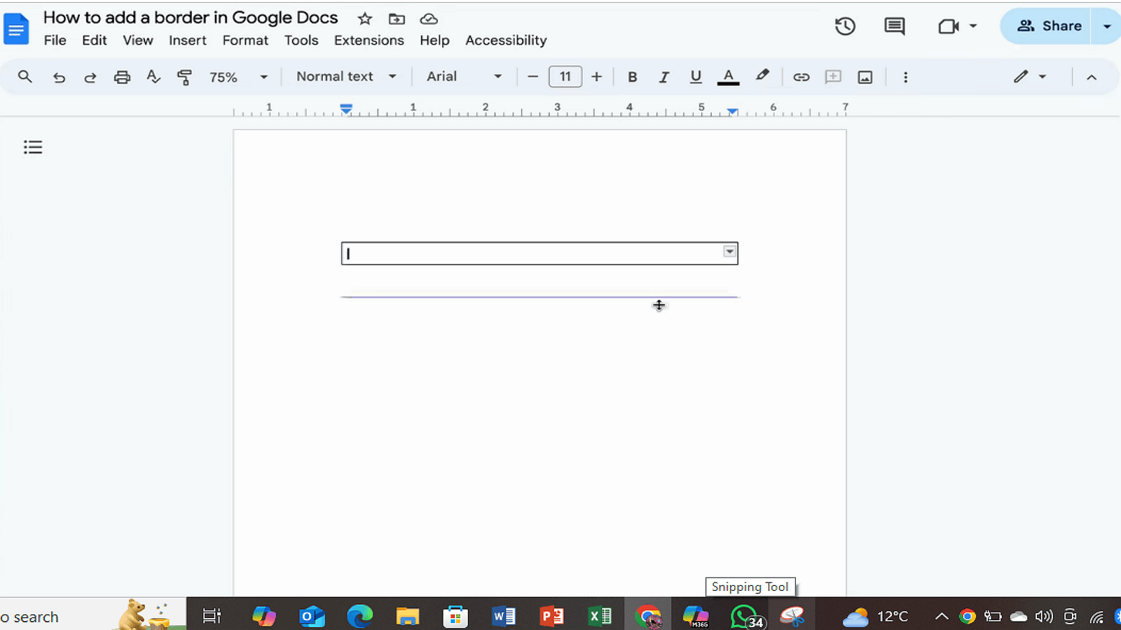 2. Adjust the table size to fit the desired area.