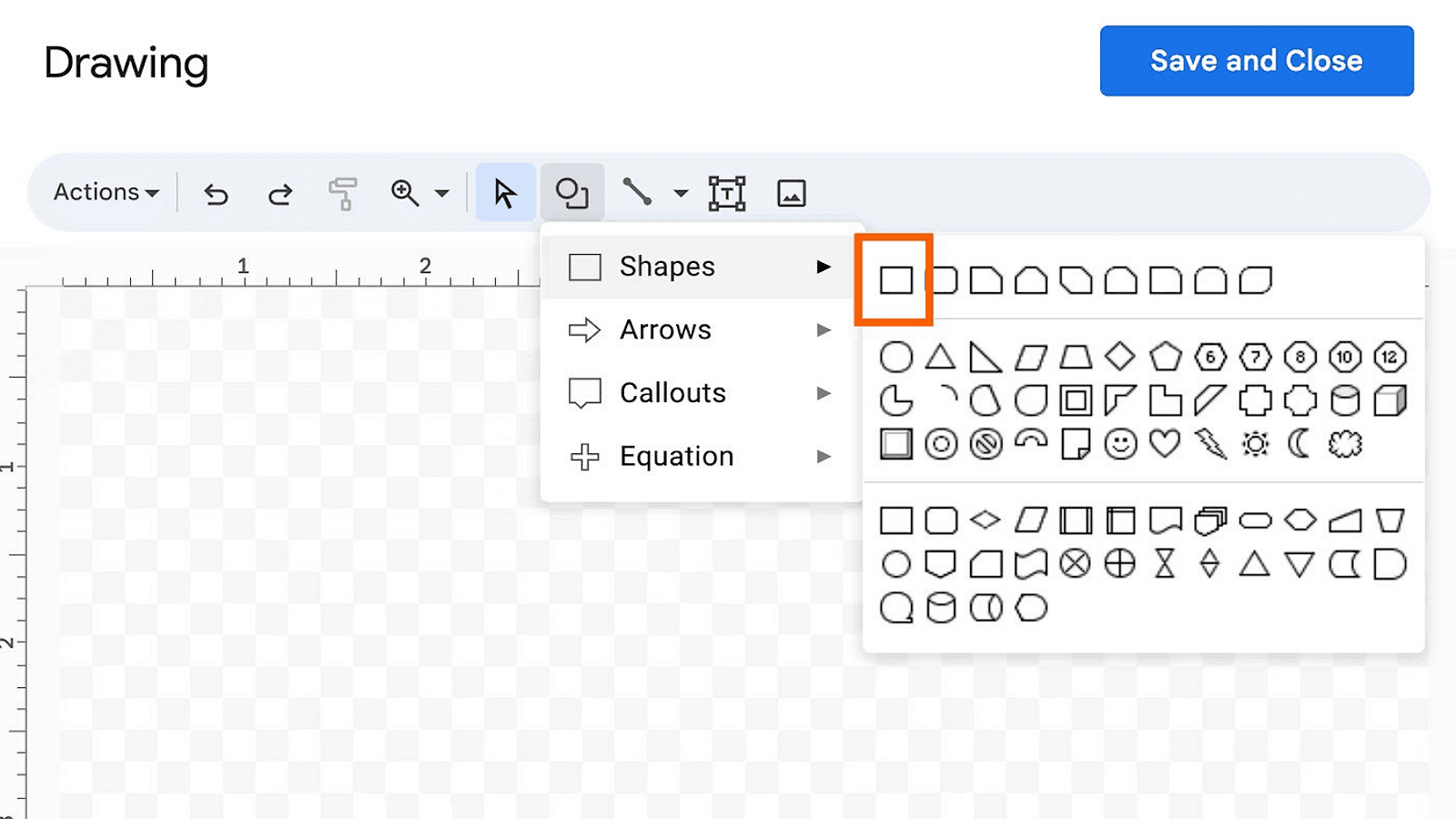 2. Choisissez une forme dans le menu 'Formes'.