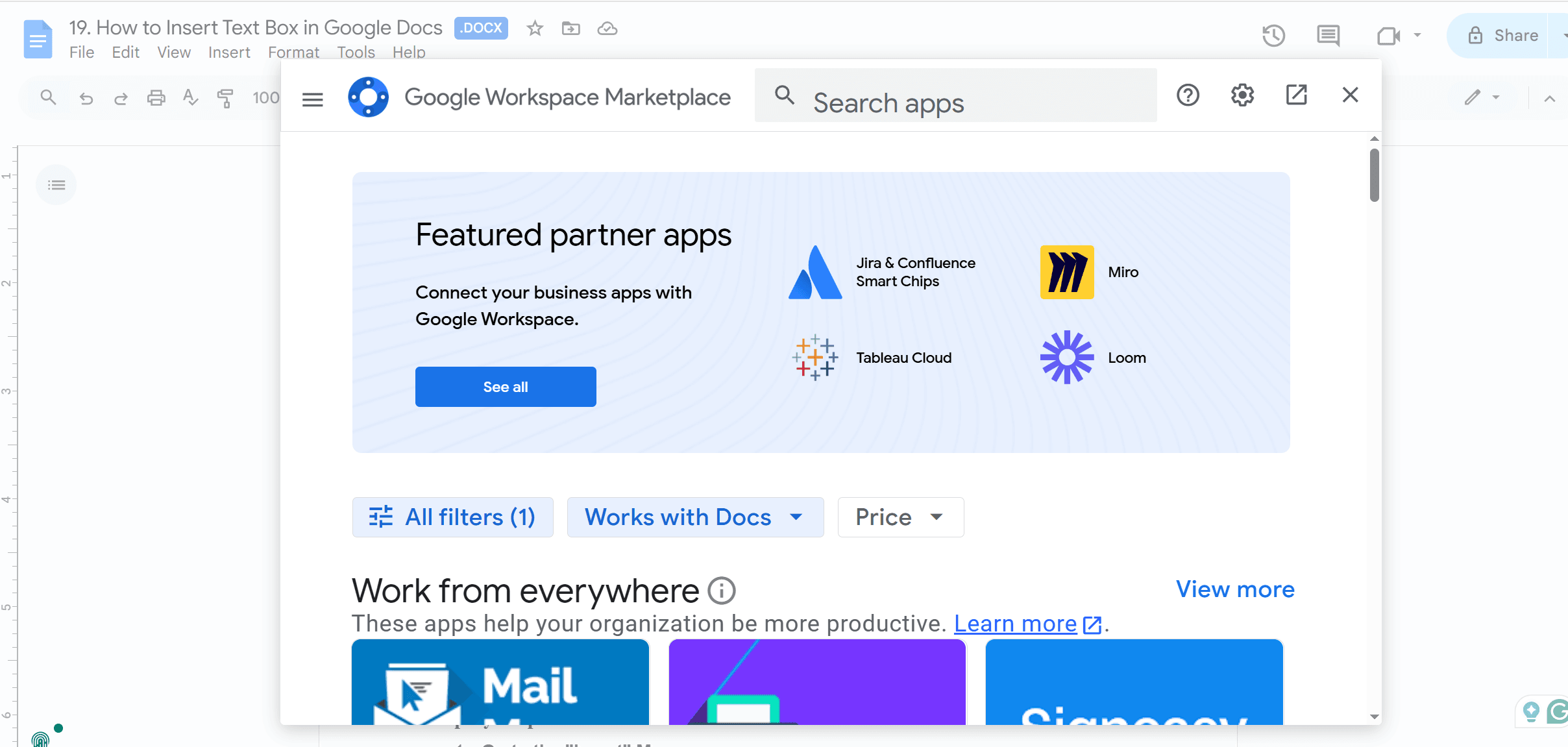 2. Go to 'Extensions' > 'Add-ons' > 'Get add-ons', and install 'Img to Docs - Image OCR'. 