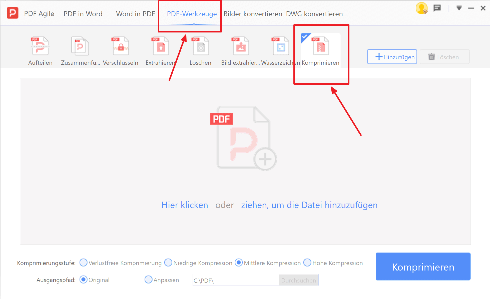 2. Navigieren Sie im Umwandlungs-Popup zu den PDF-Tools