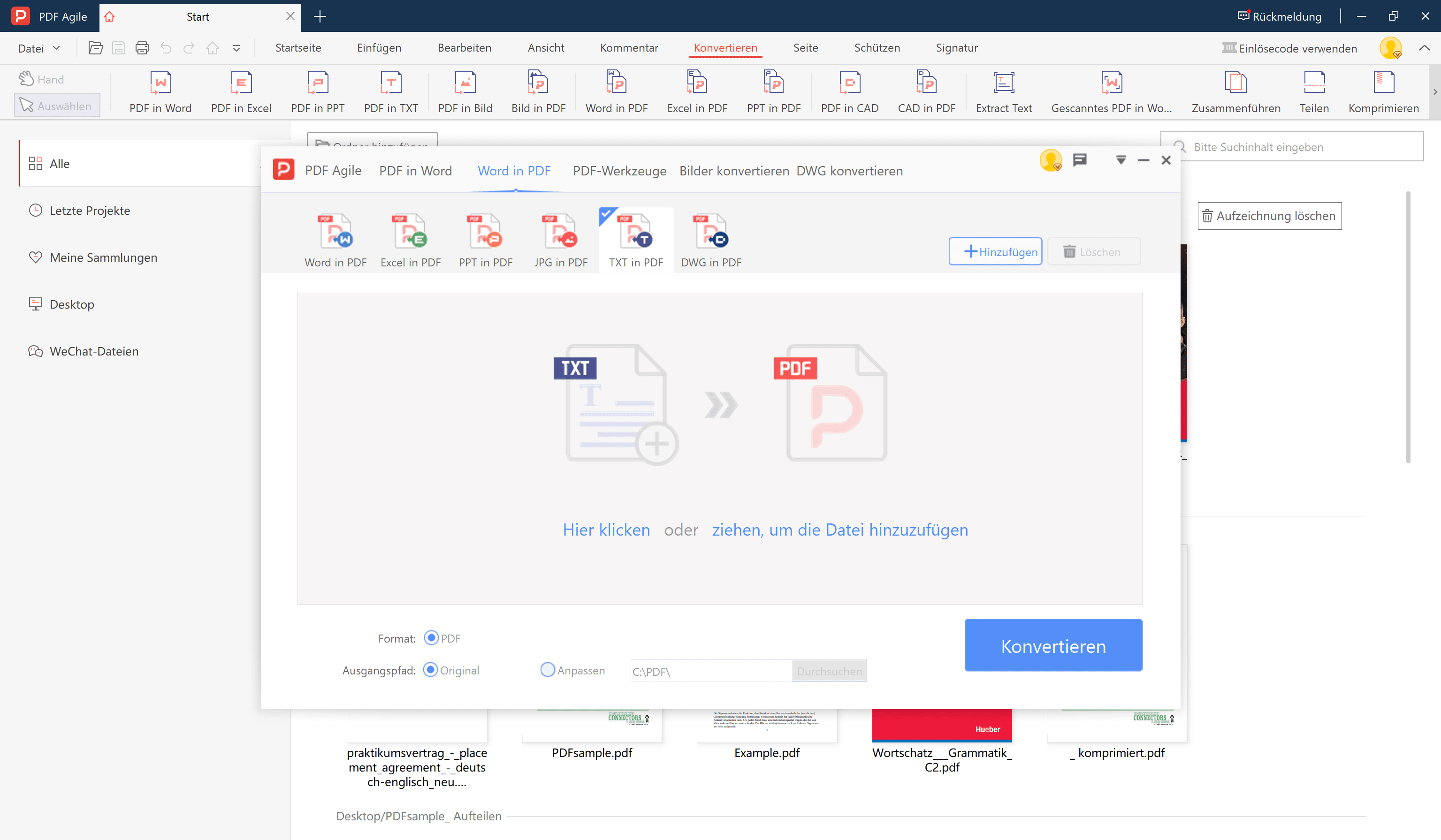 2. TXT in PDF umwandeln