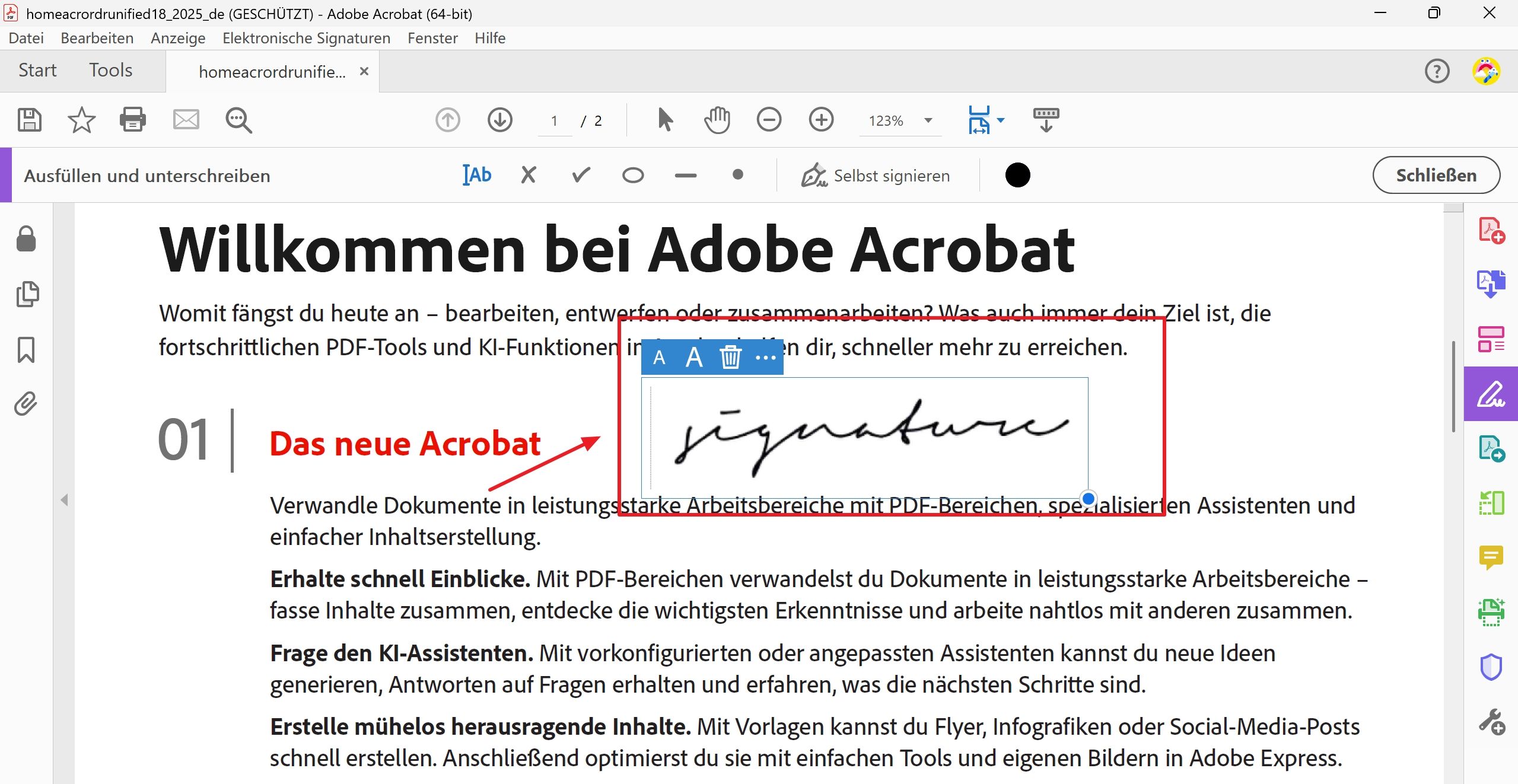 2. Wählen Sie Werkzeuge > Ausfüllen und Unterschreiben.