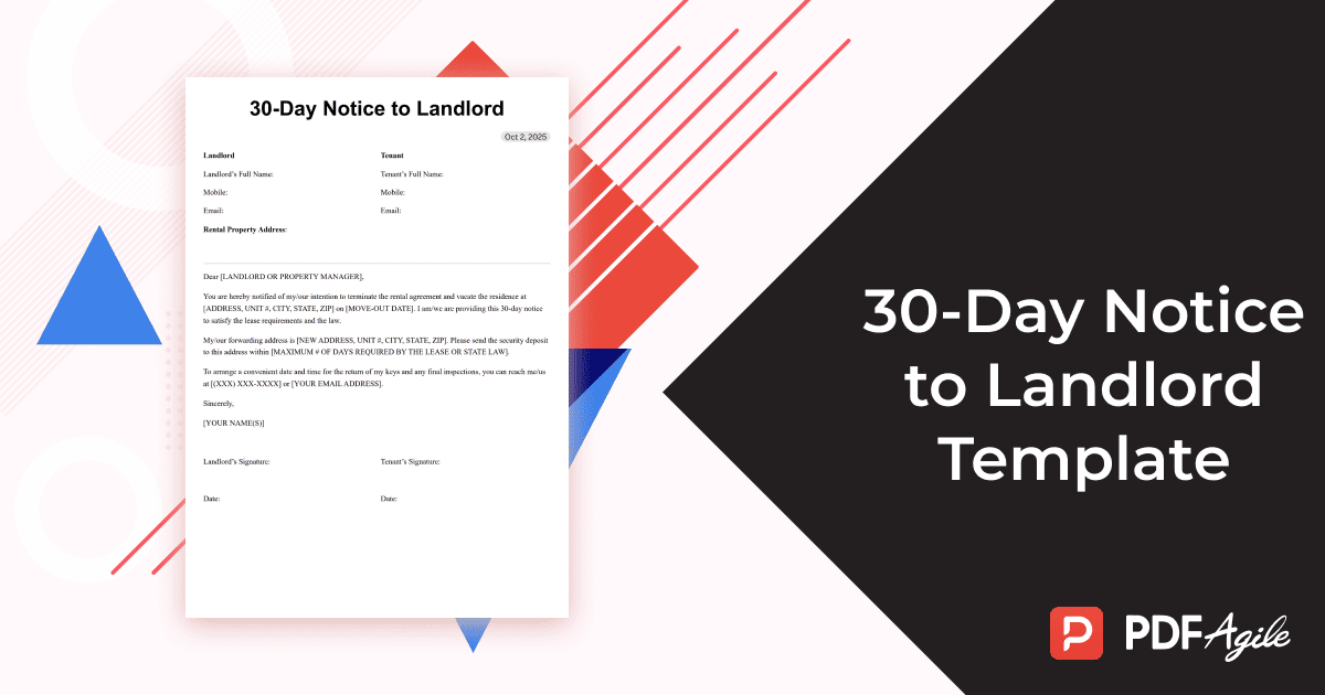 30 day notice to landlord template
