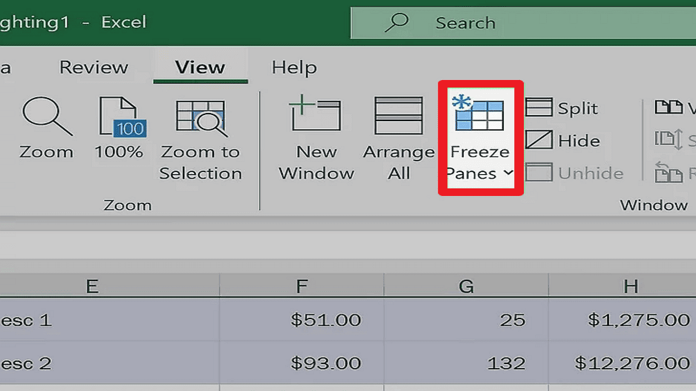 Step 4: Click Freeze Panes