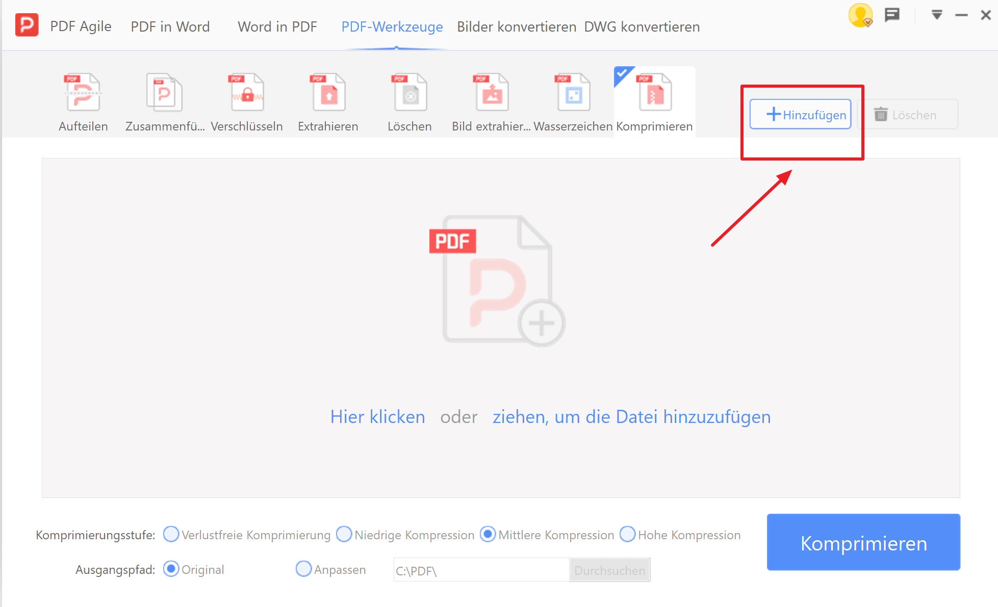 3. Fügen Sie die PDFs, die Sie komprimieren möchten
