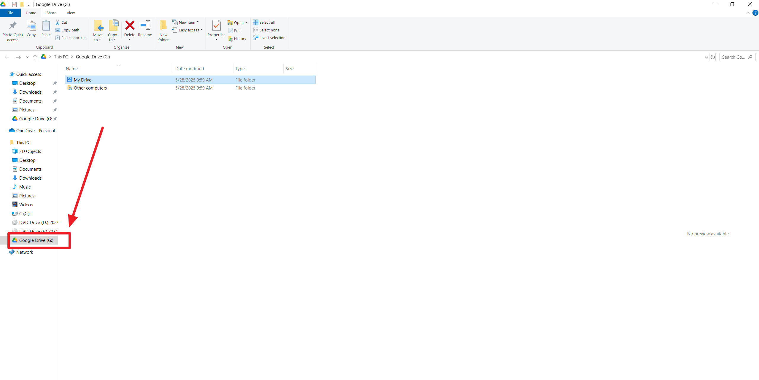 3. 導航到 Google Drive：