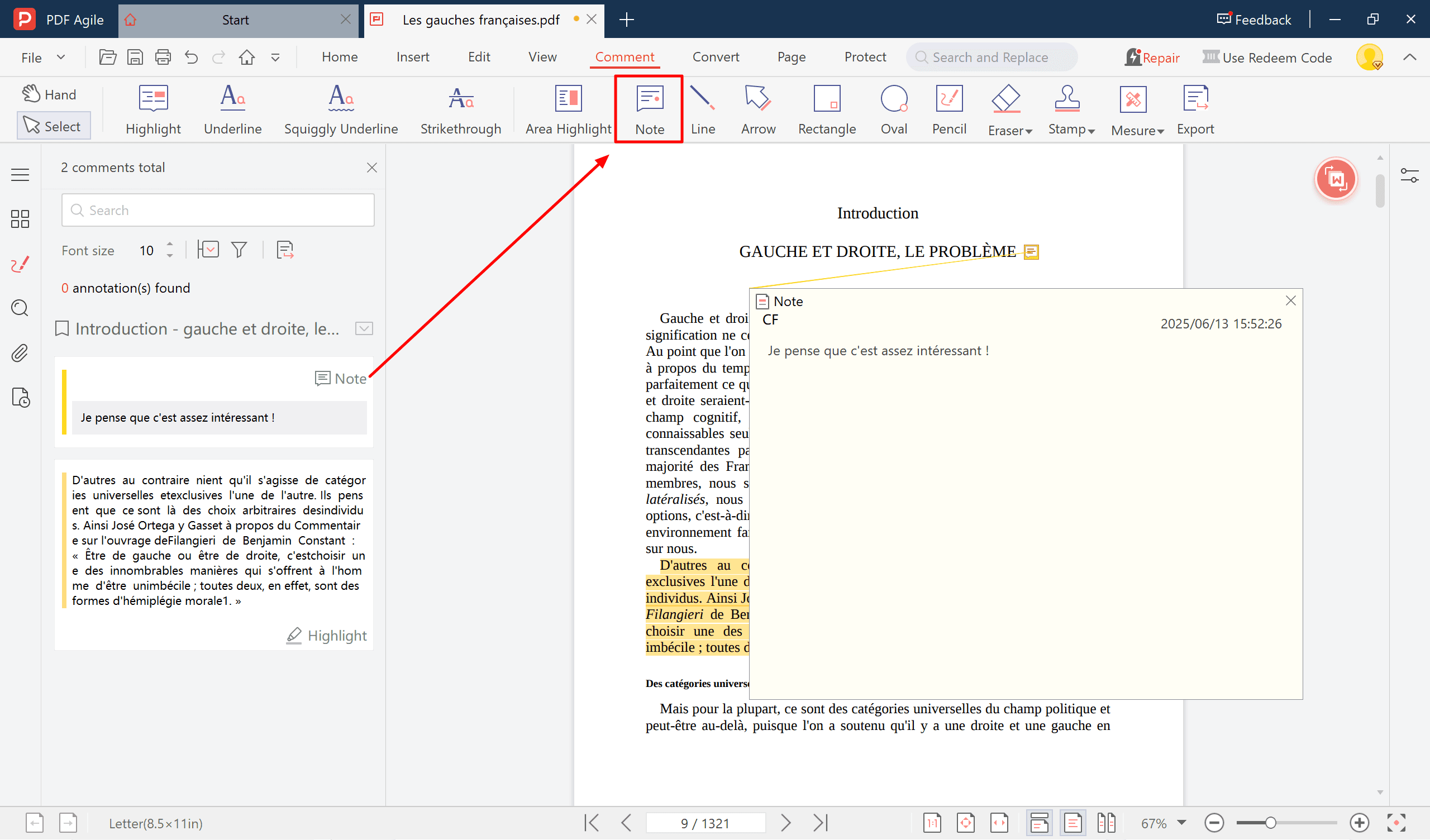 3. Pour ajouter une note dans PDF Agile