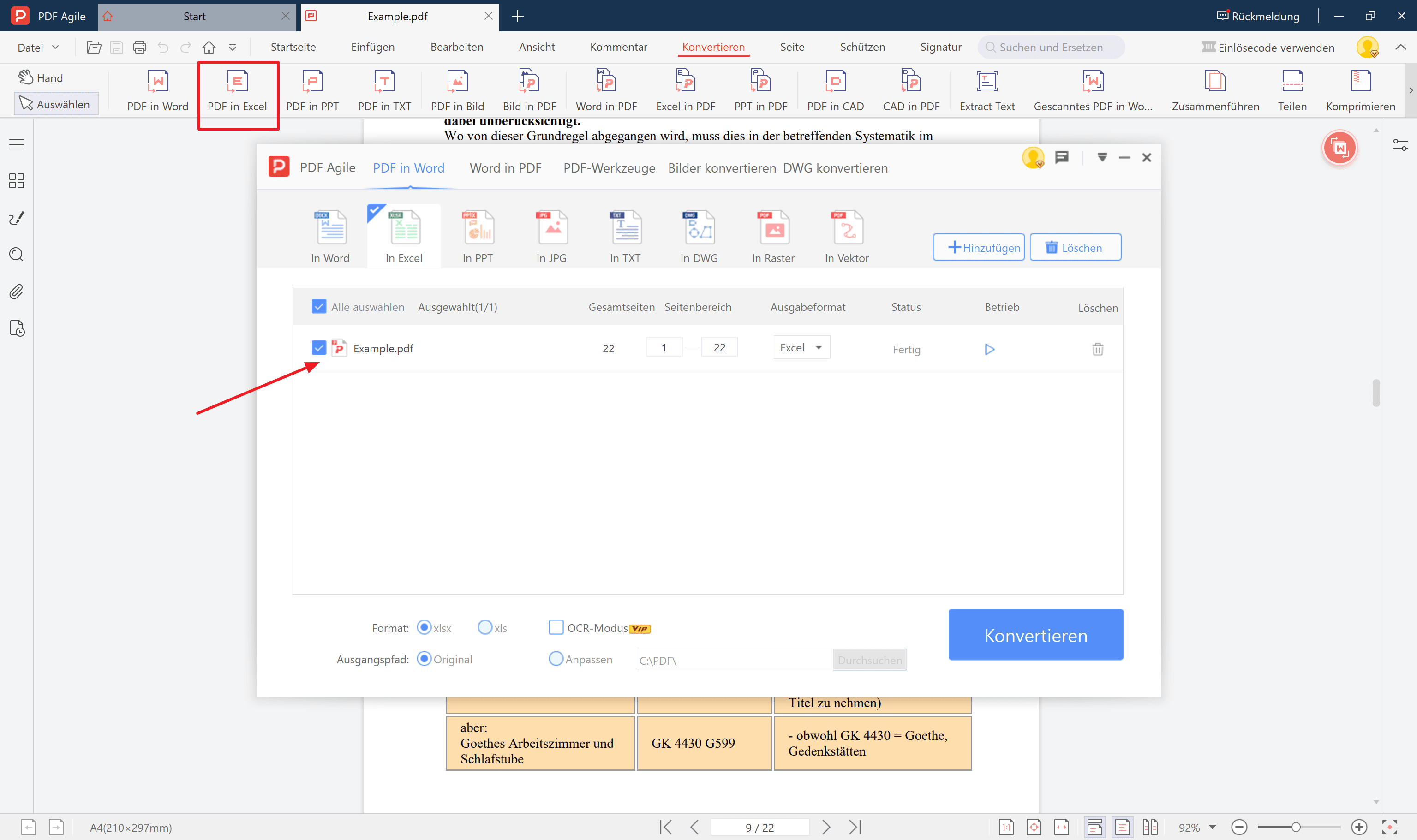 3. Wählen Sie die Option „PDF zu Excel“, um fortzufahren.