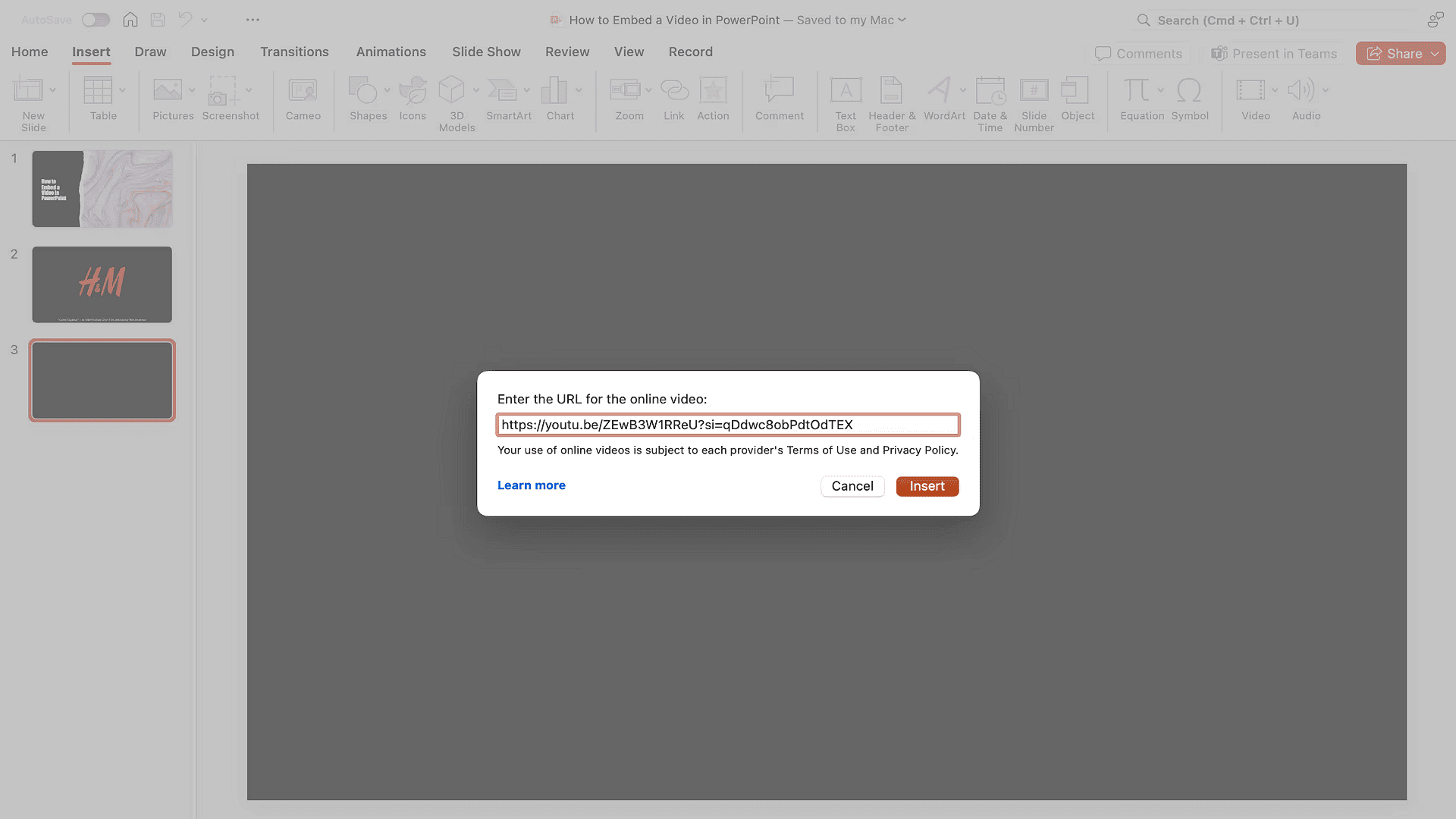 3. Paste the link in the provided field.