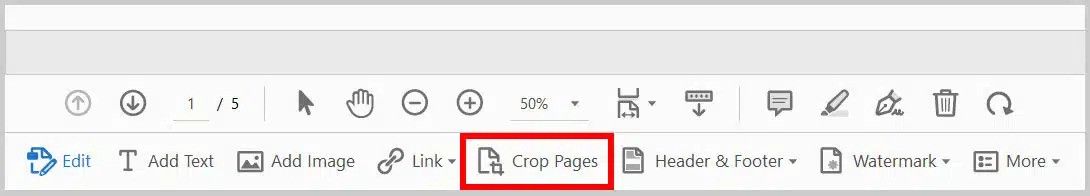 4. Choose Crop Pages: In the Edit PDF toolbar, click on “Crop Pages.”