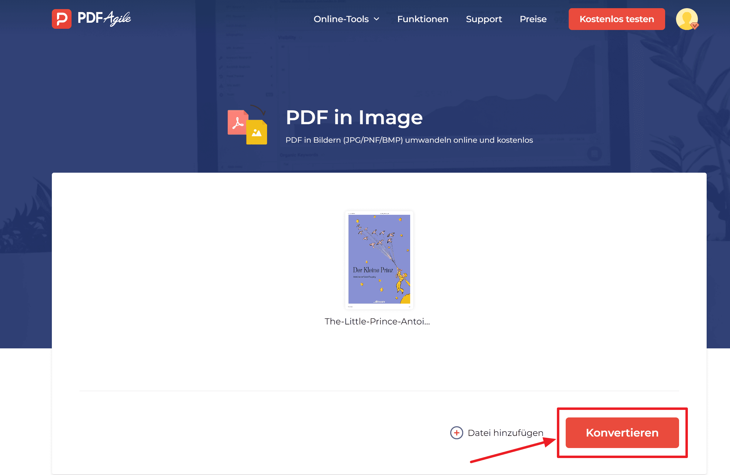 4. Laden Sie Ihre PDF-Datei hoch.