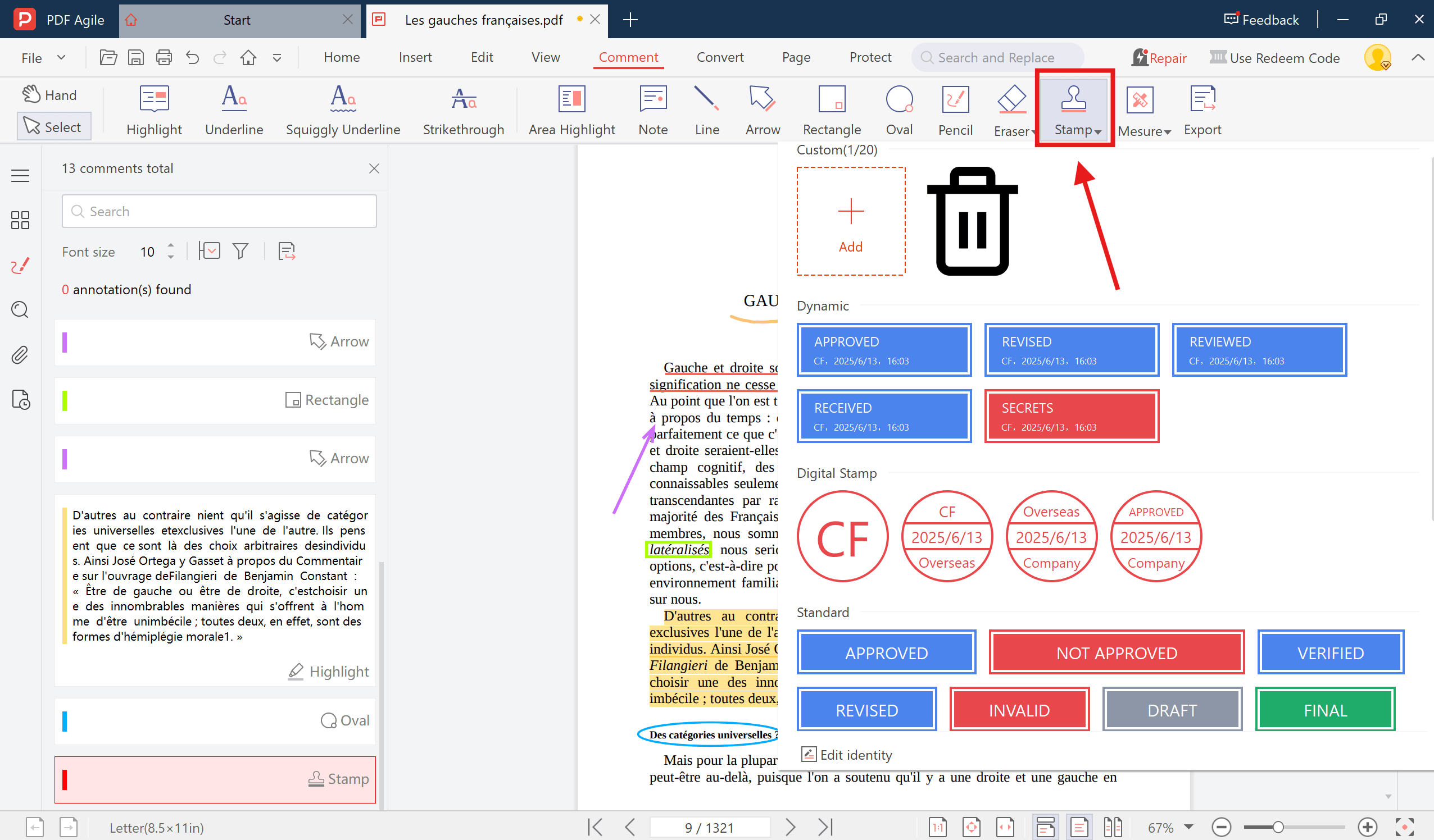 5. Pour les tampons personnalisés dans PDF Agile