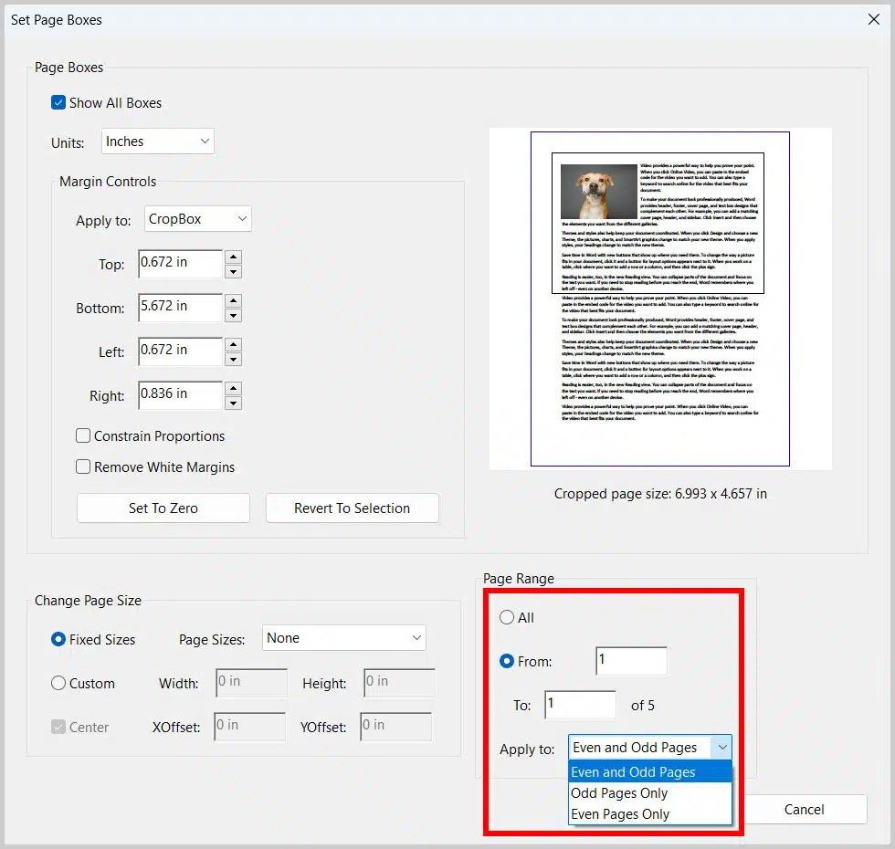 9.	Apply Crop to Pages (Optional): You can expand the crop to all pages, a specific page range, or only even or odd pages.