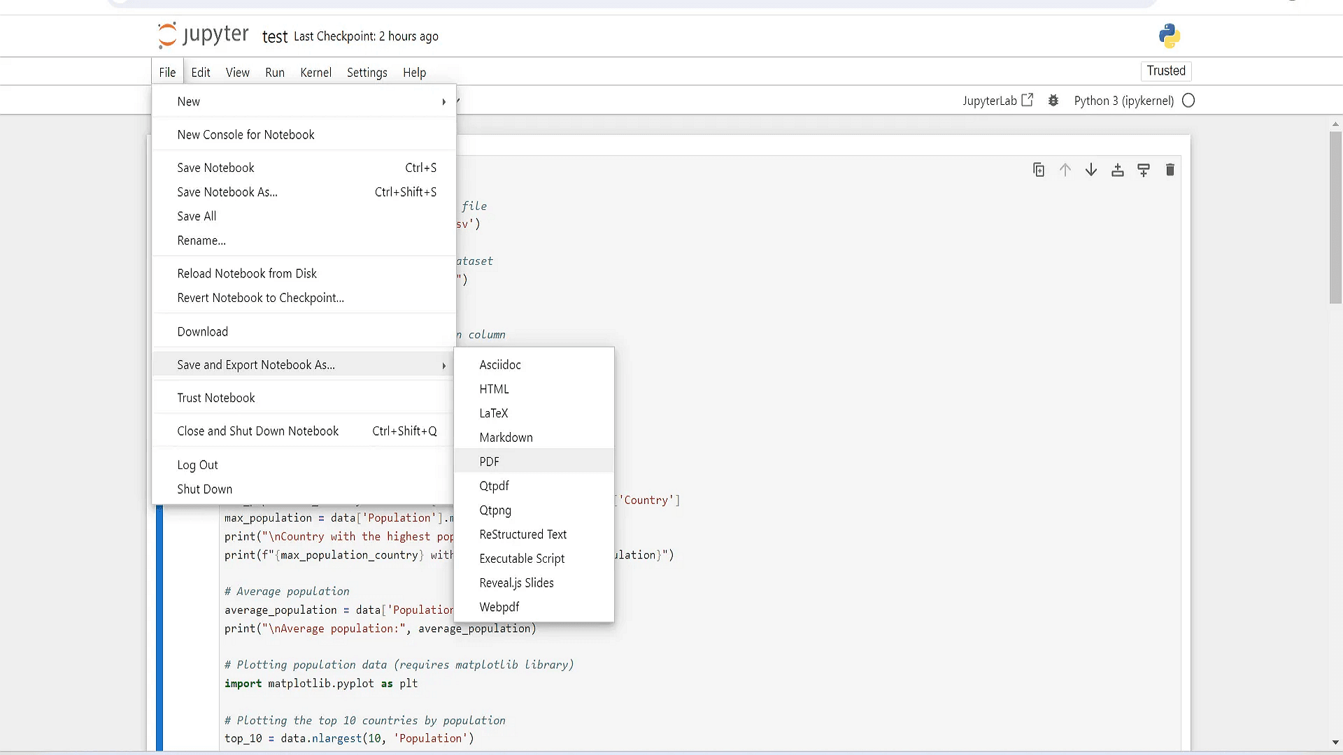 A. Direct Export through Jupyter Notebook Interface