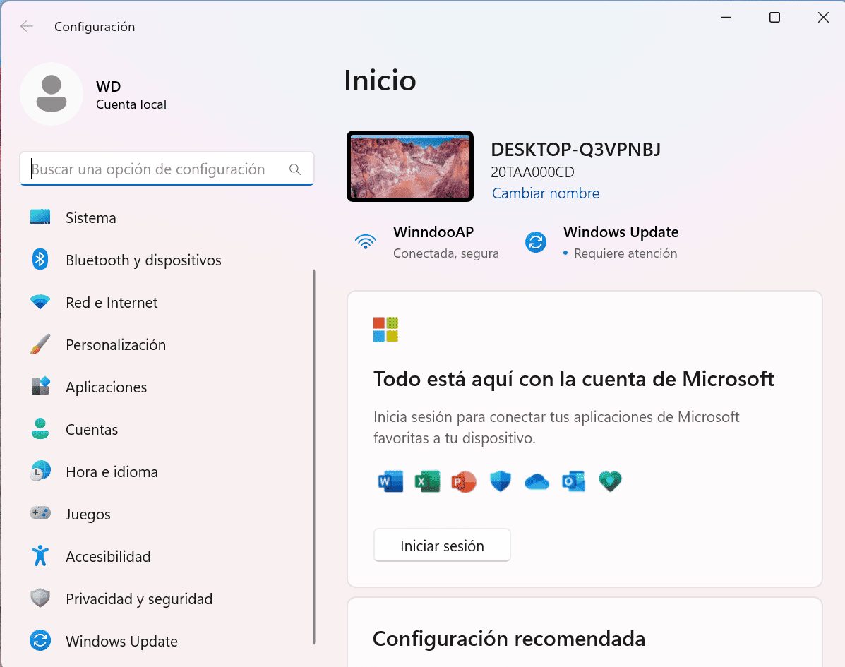 Abra la configuración de Windows