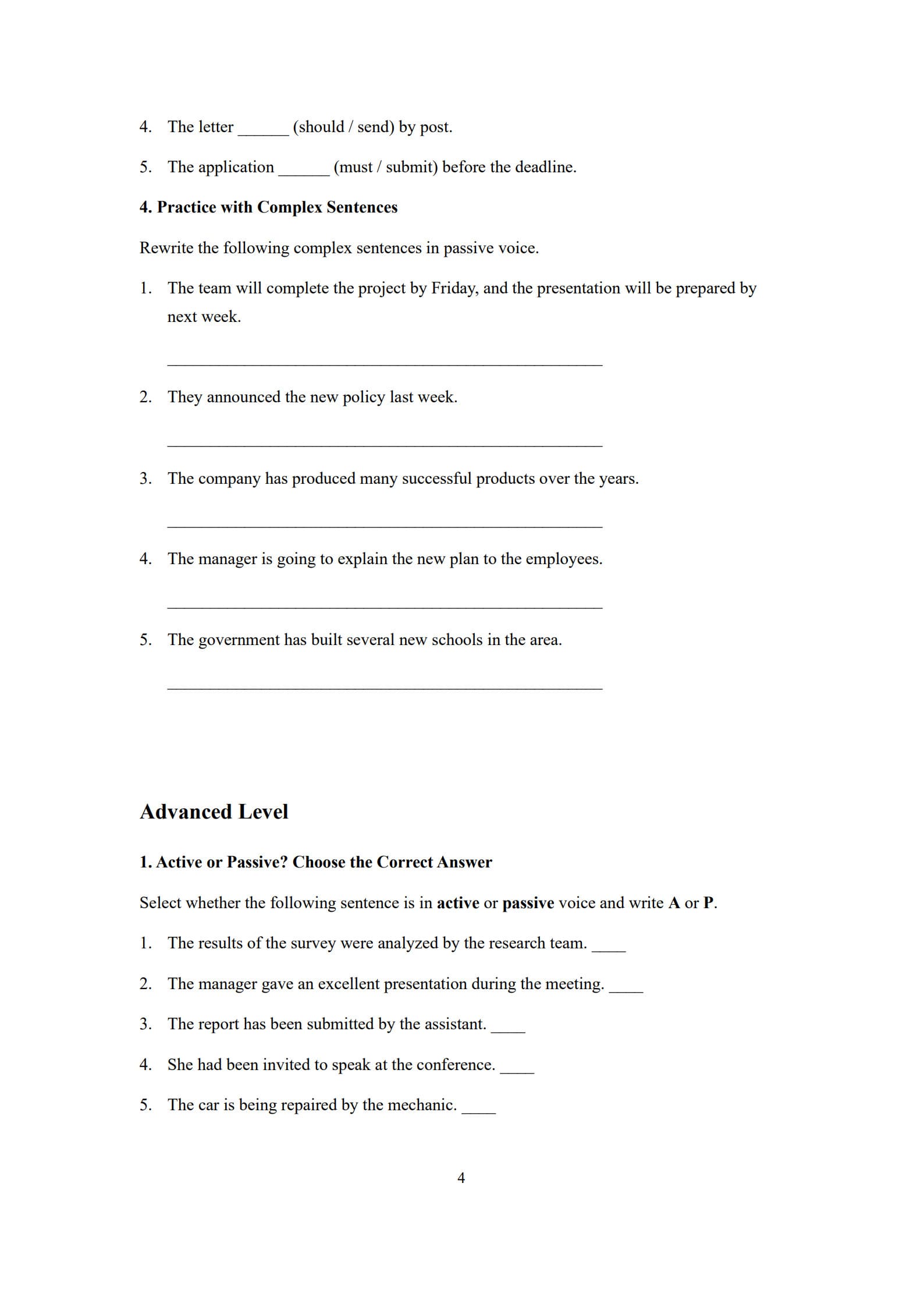 Active Passive Voice Worksheet 4