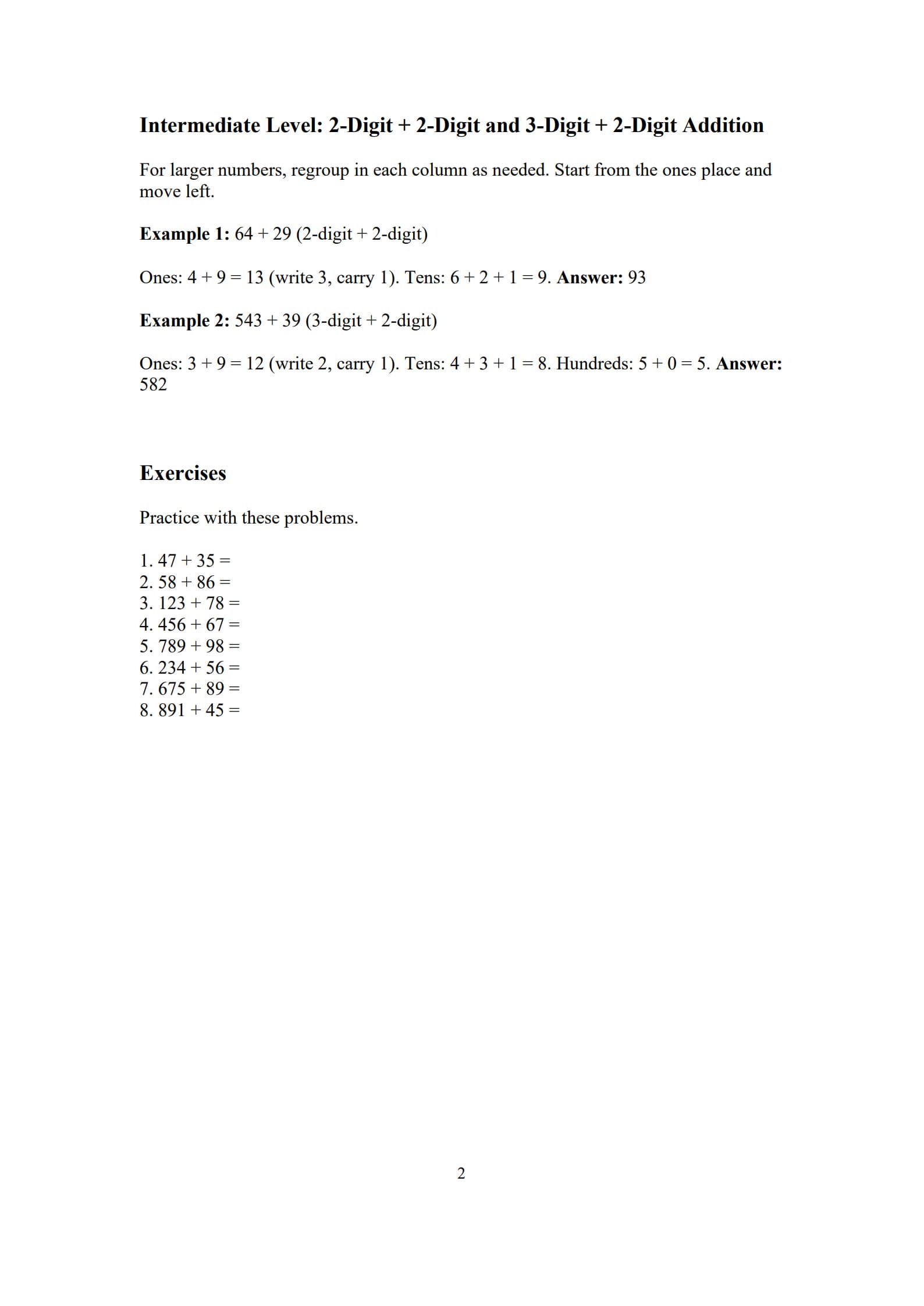Adding with Regrouping Worksheet 2