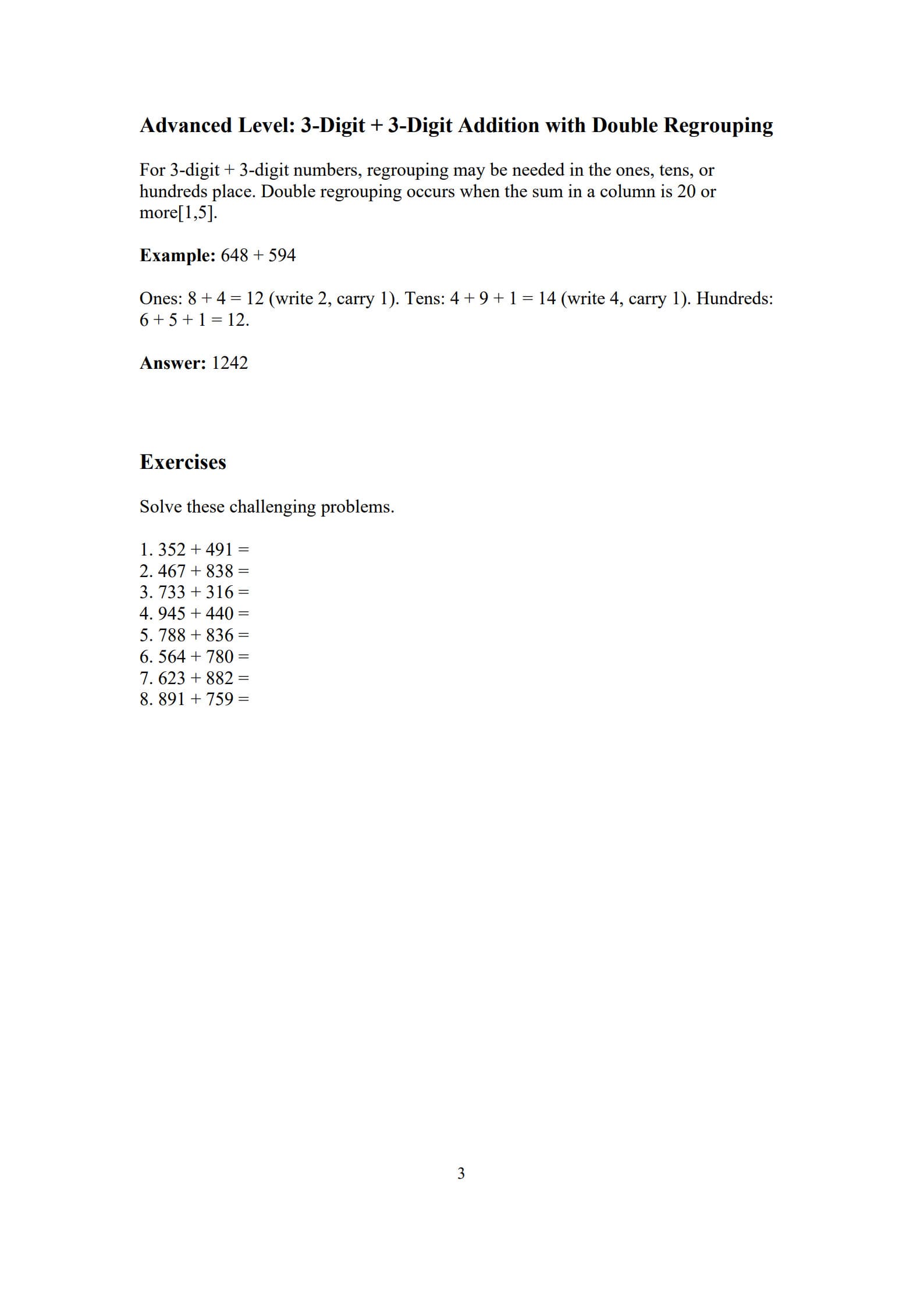 Adding with Regrouping Worksheet 3