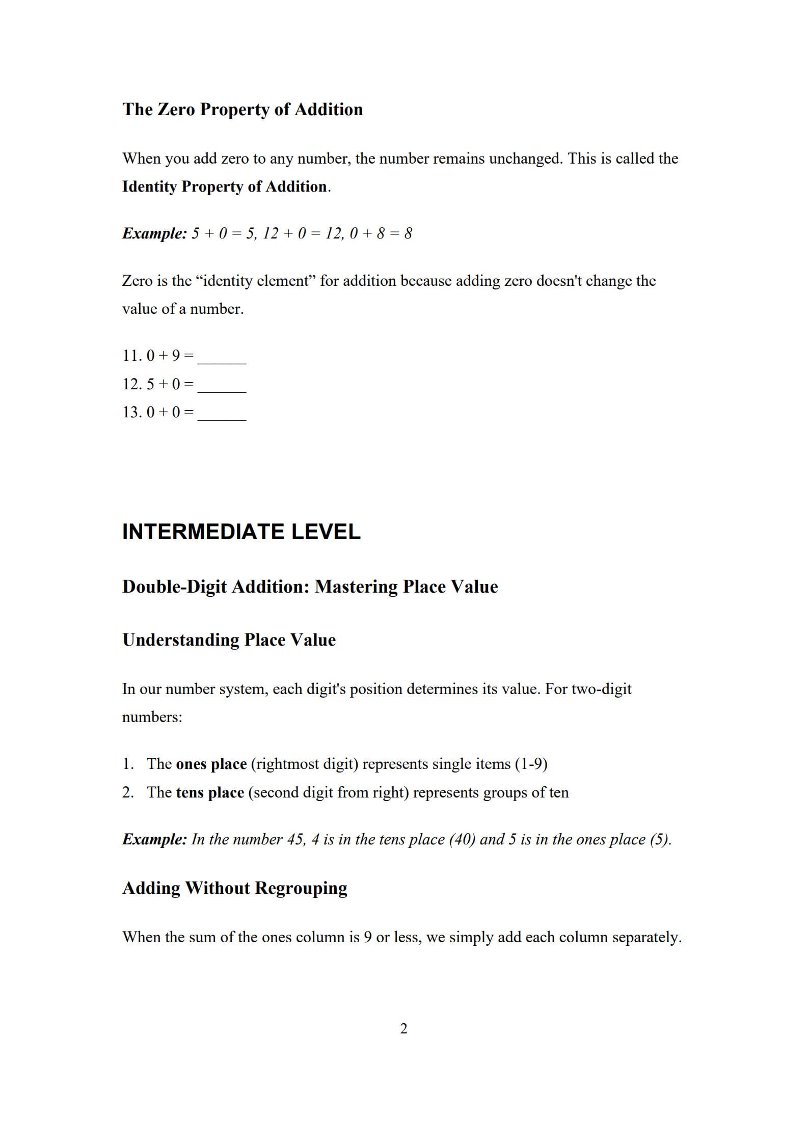 Addition Worksheets 2