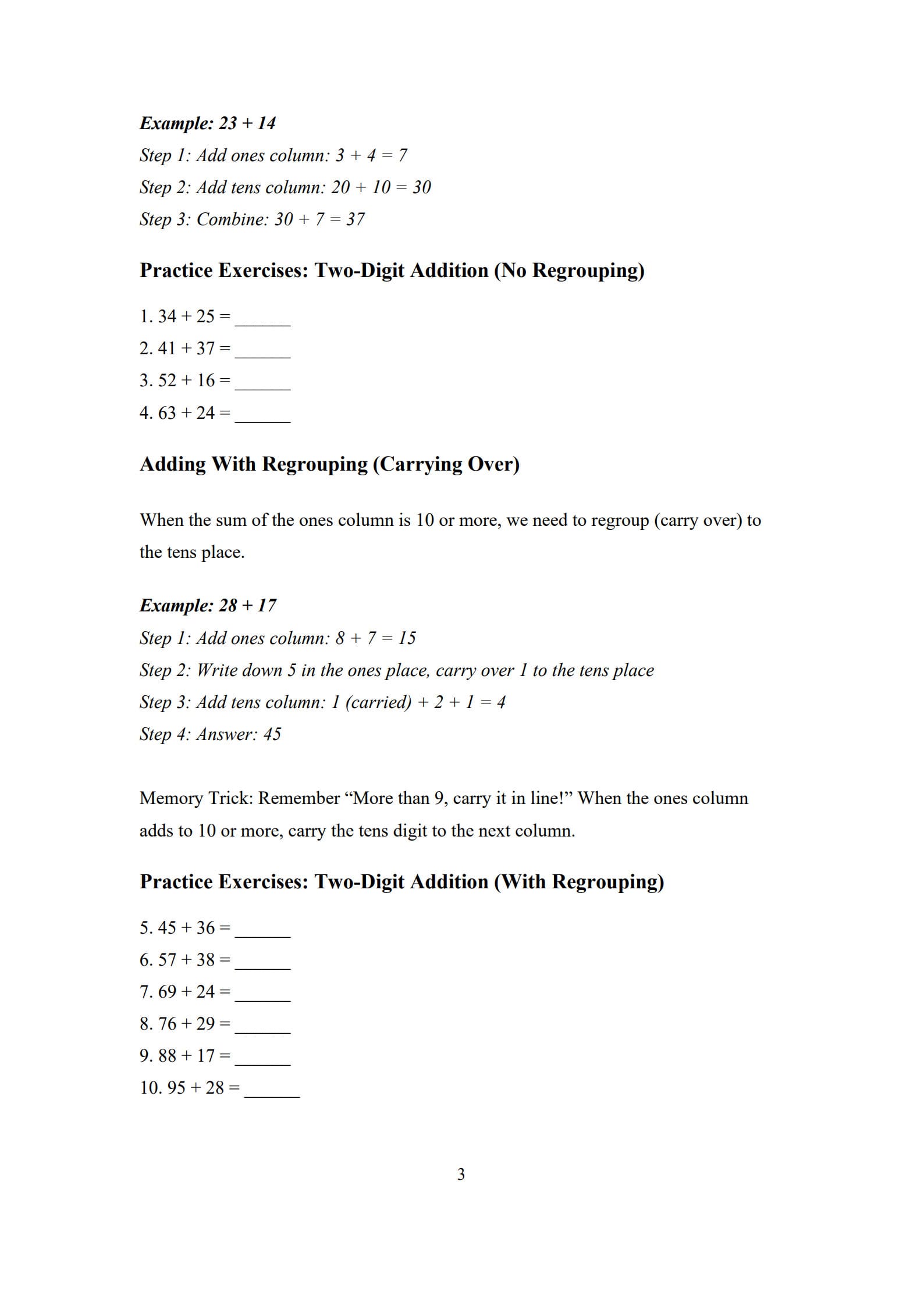 Addition Worksheets 3