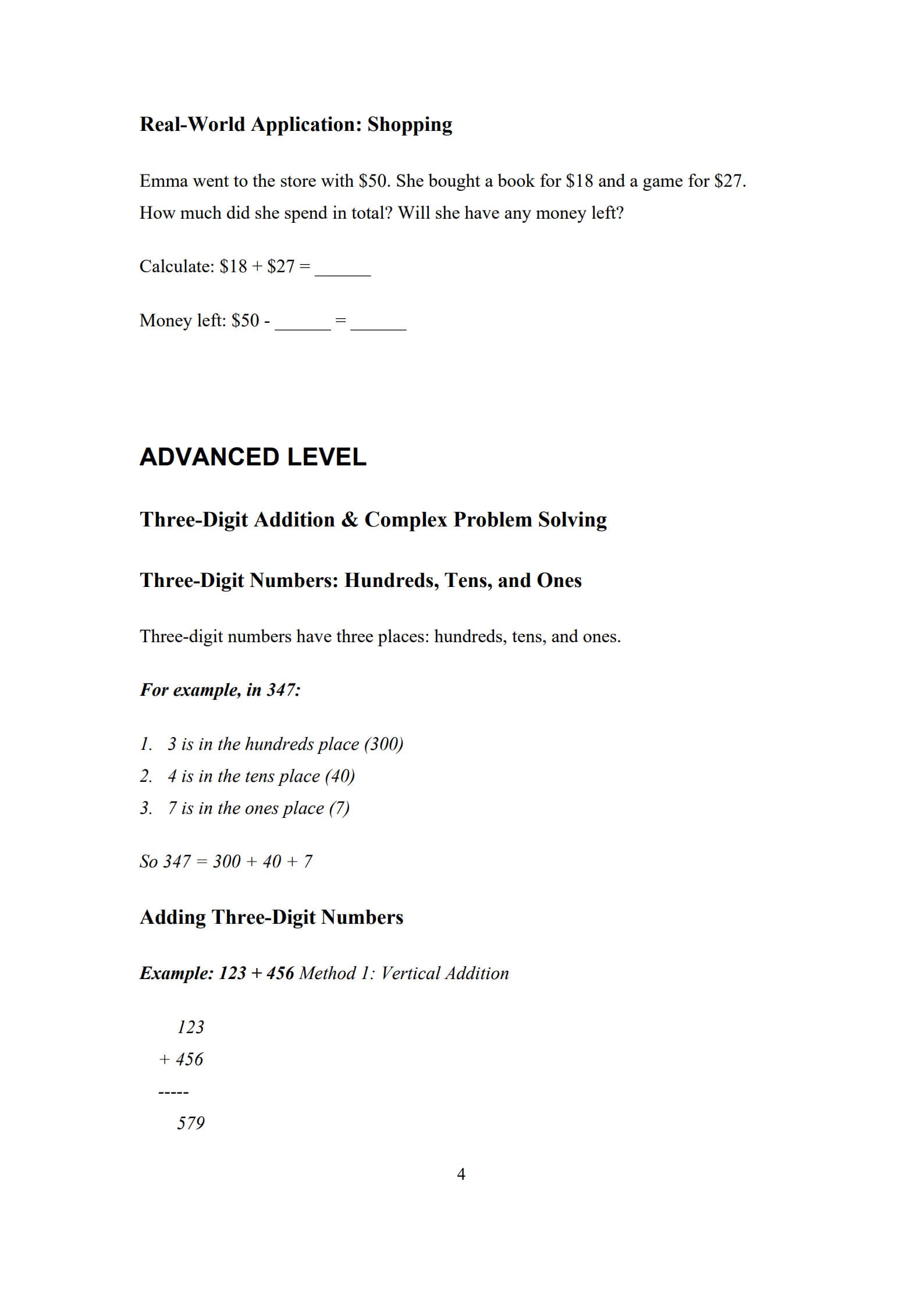 Addition Worksheets 4