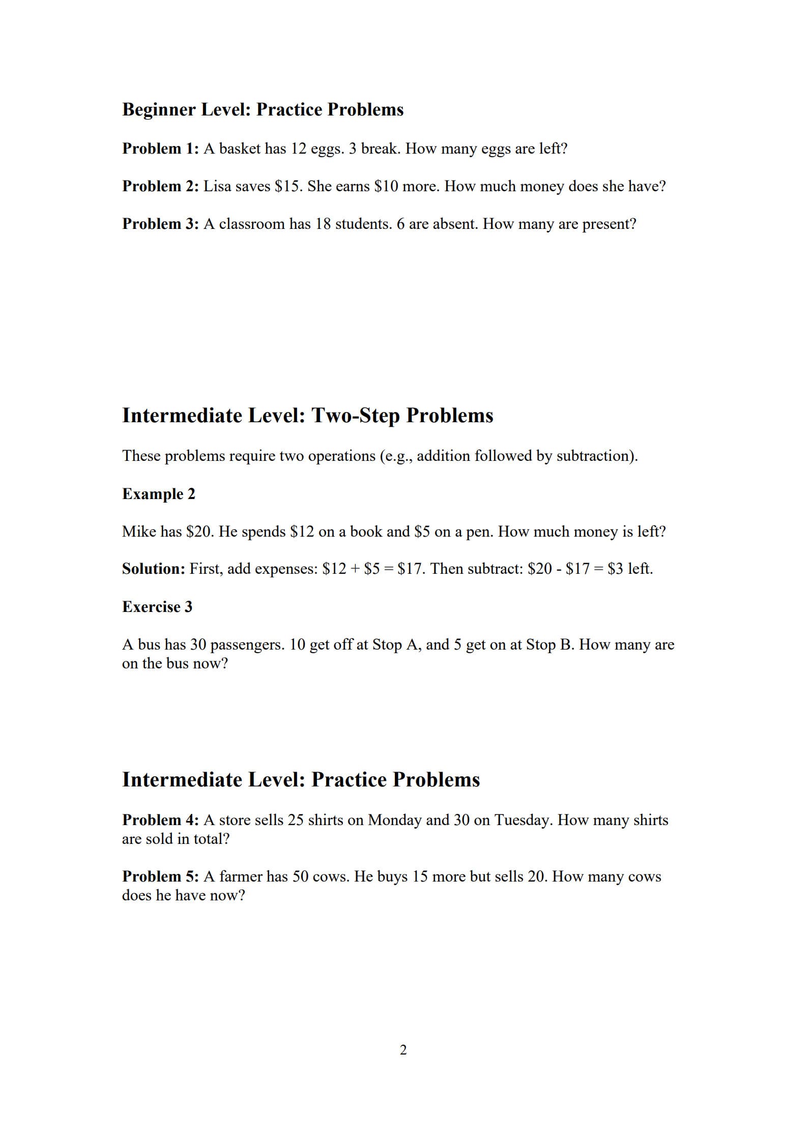 Addition and Subtraction Word Problems 2