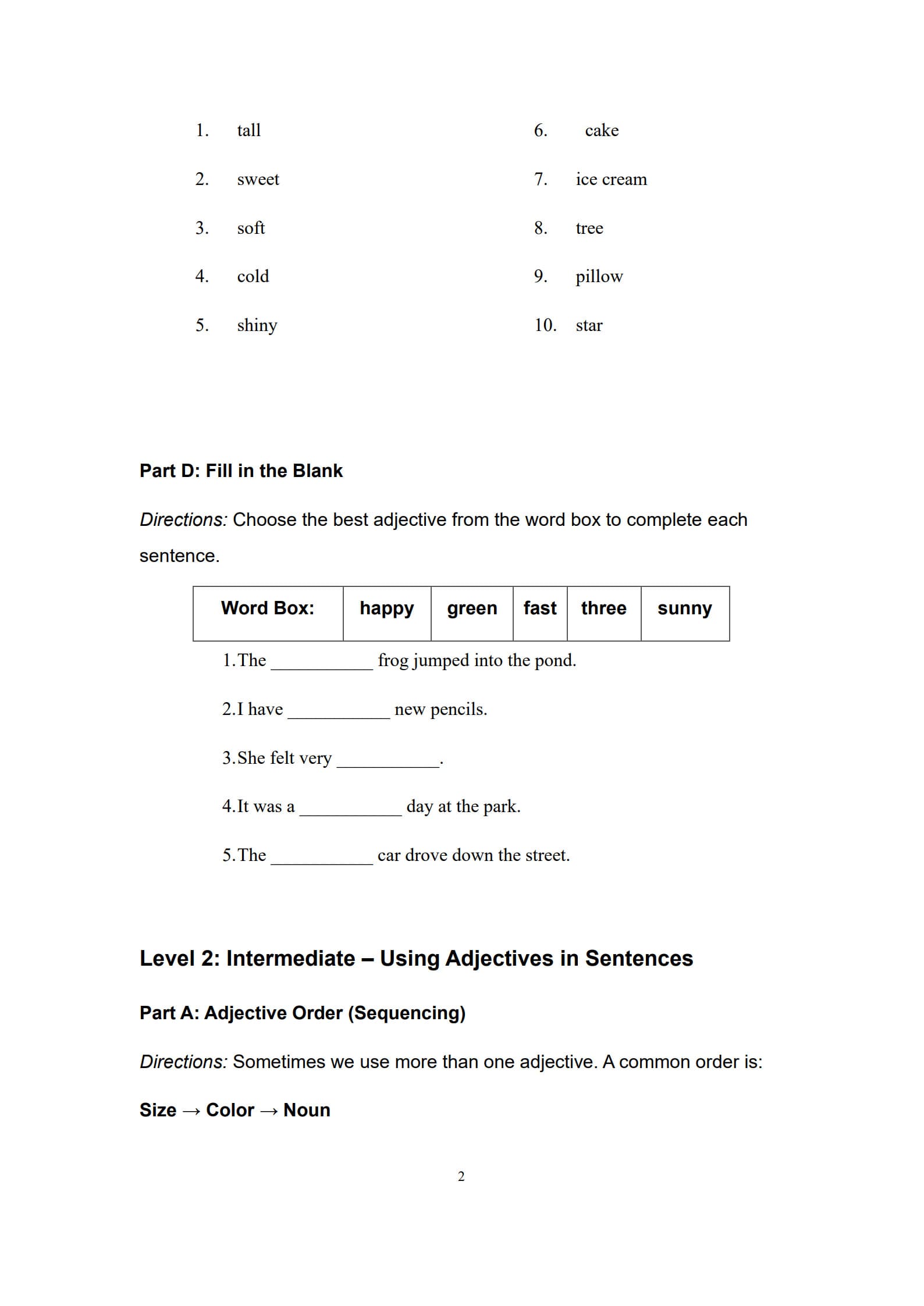 Adjective Practice Worksheets 2