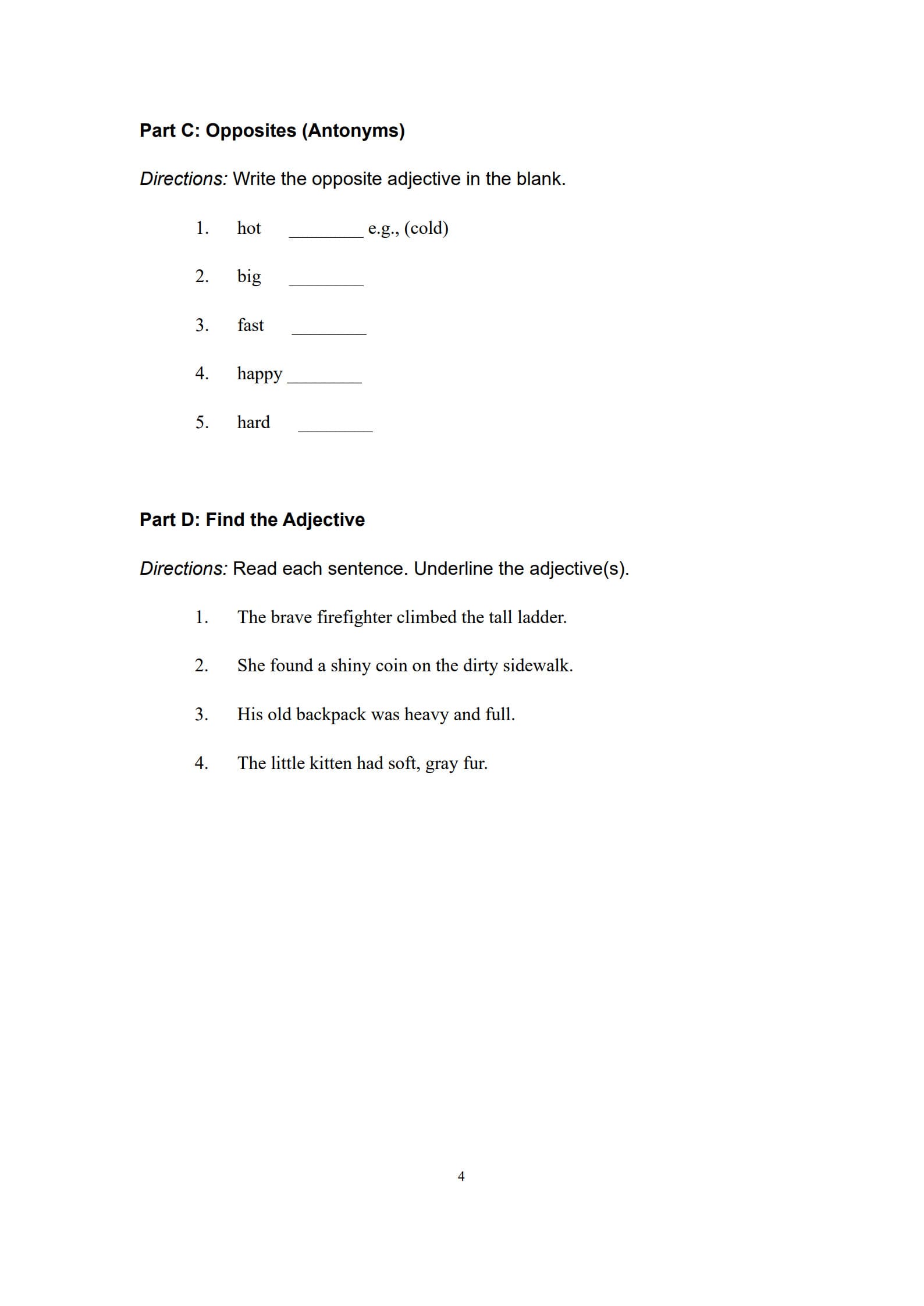 Adjective Practice Worksheets 4