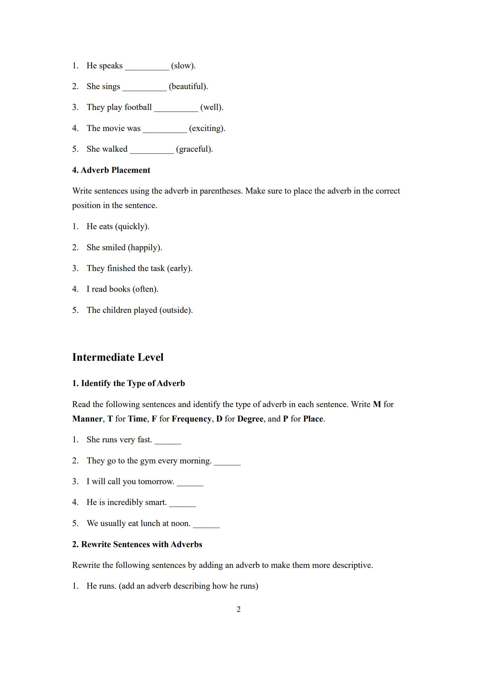 Adverb Worksheet 2