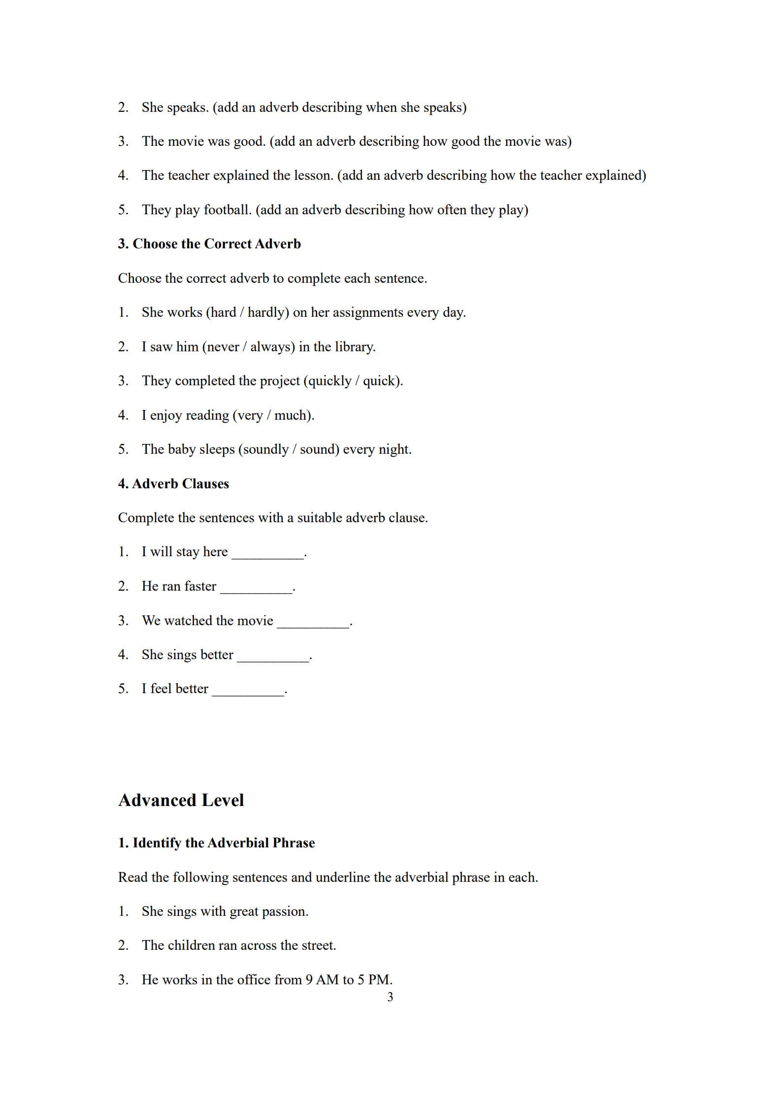 Adverb Worksheet 3