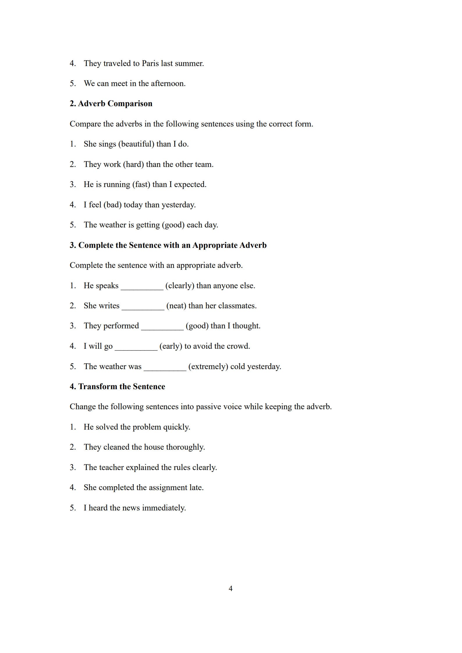 Adverb Worksheet 4