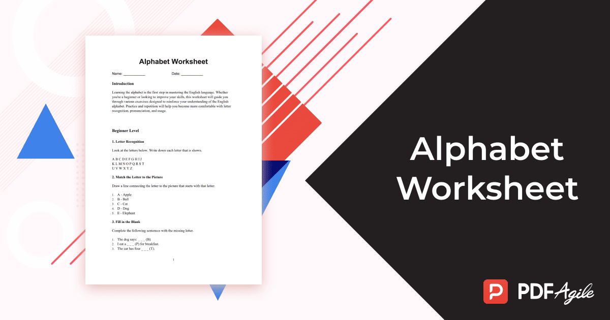 Alphabet Worksheet: Printable for Kids | PDF Agile