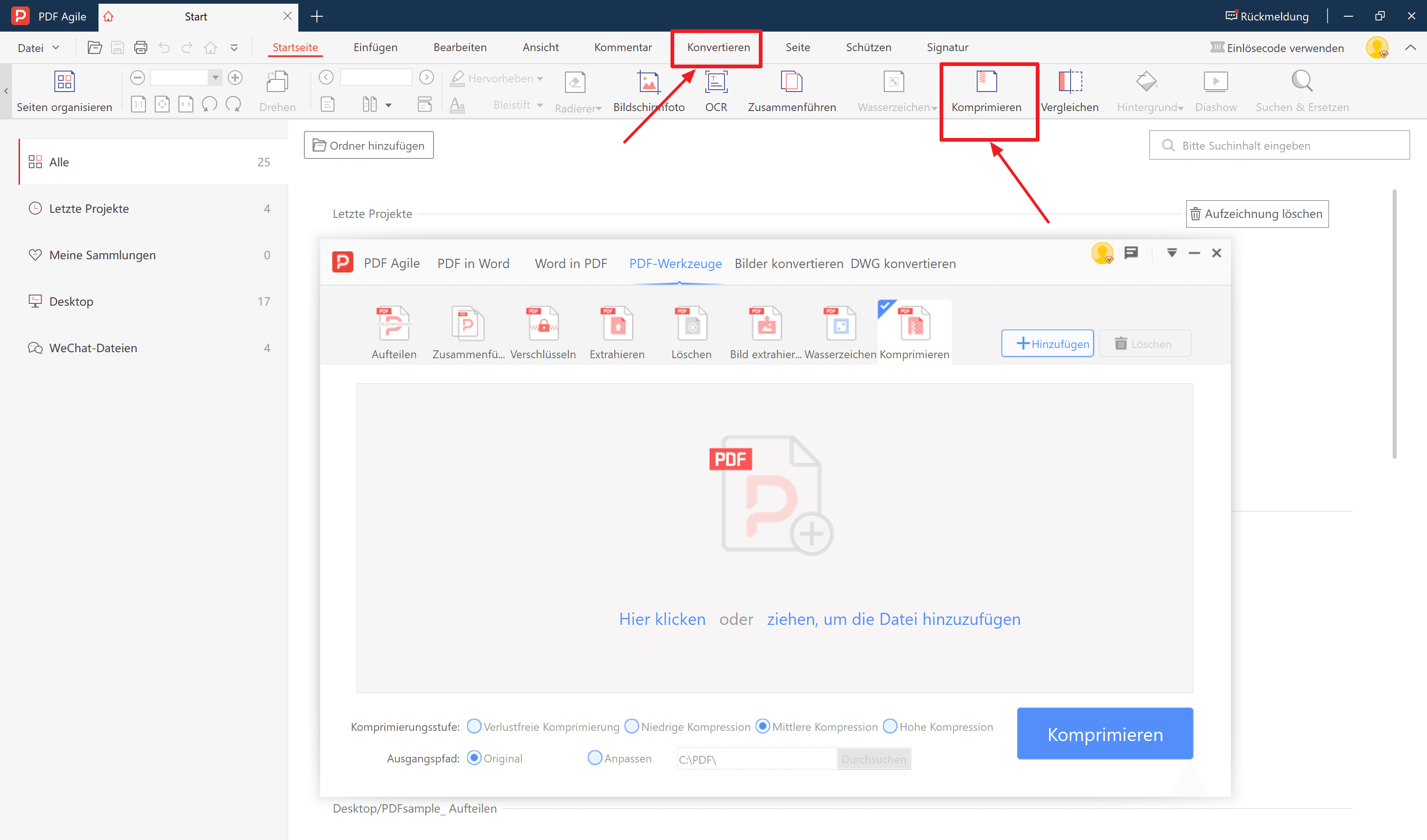 Alternativ können Sie zum Tab „Konvertieren“ gehen