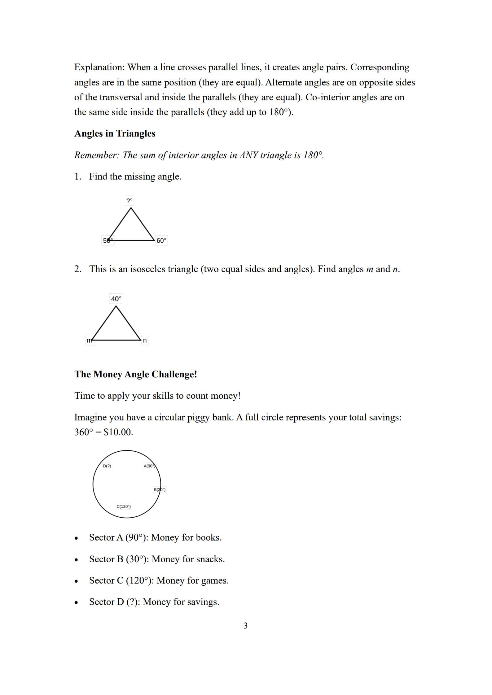 Angles Worksheet 3