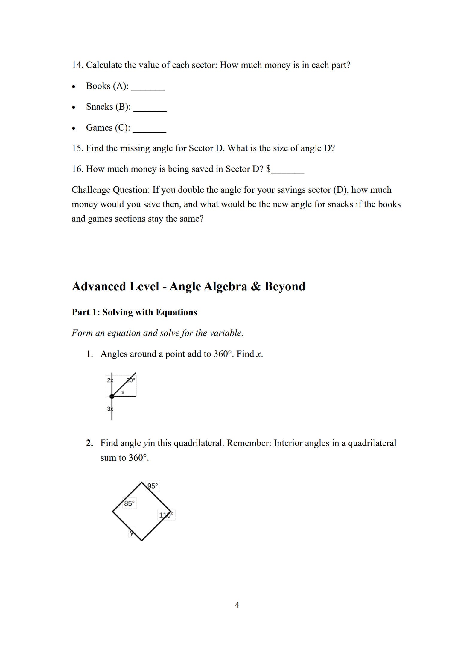 Angles Worksheet 4