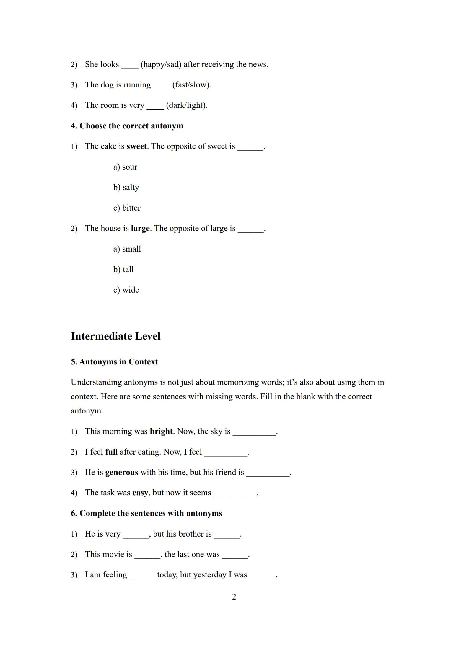 Antonyms Worksheet 2
