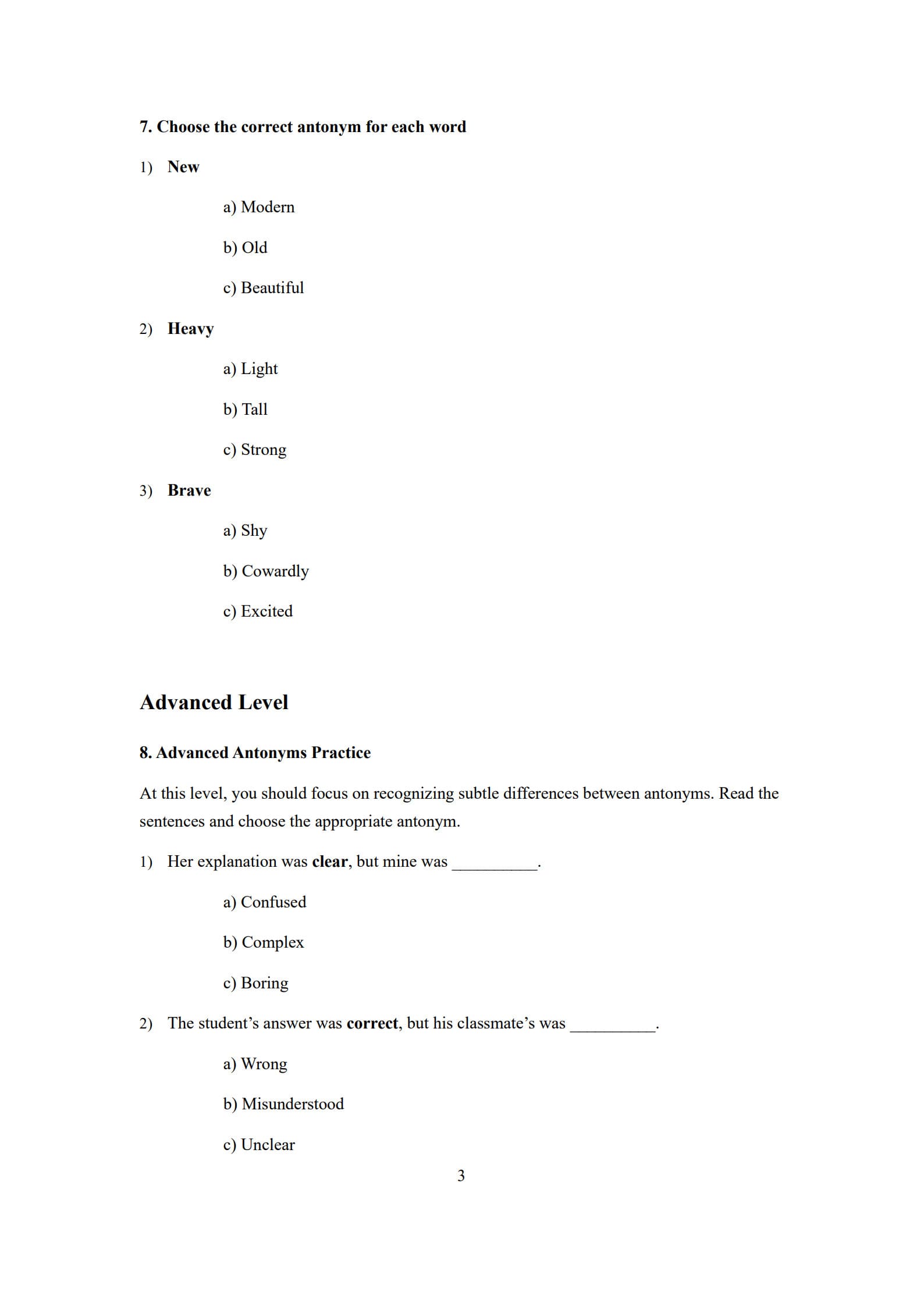 Antonyms Worksheet 3