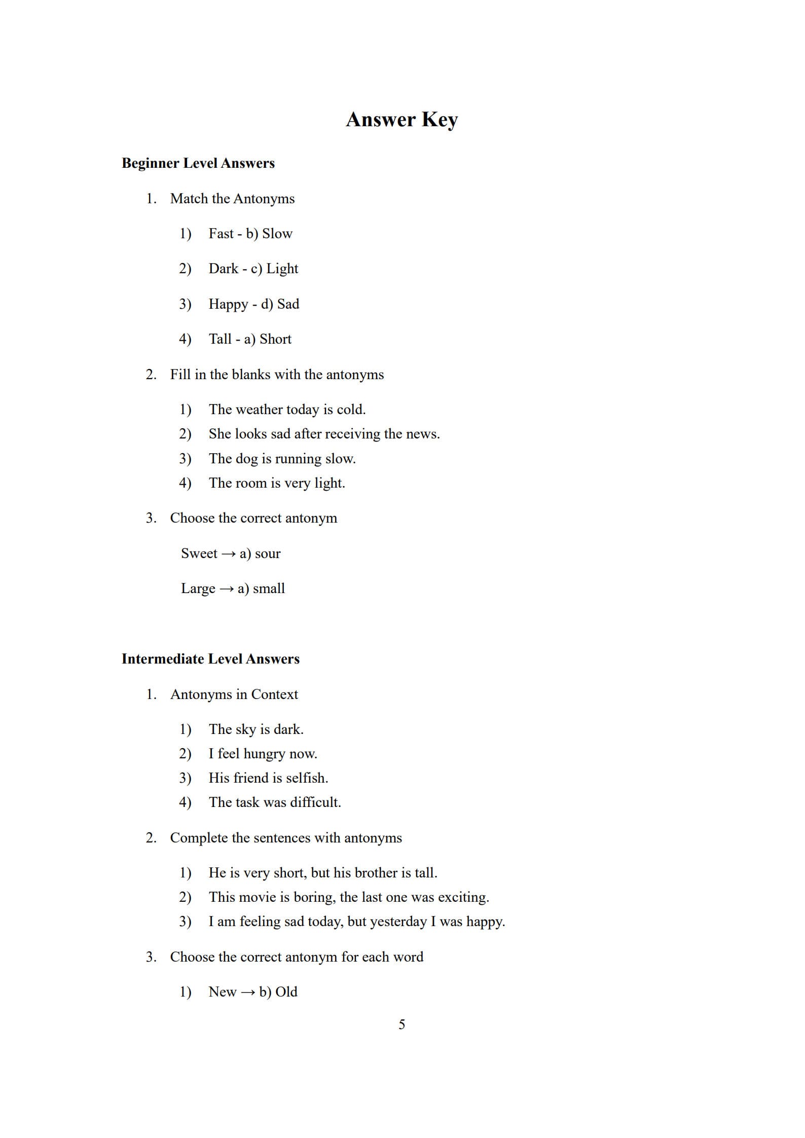 Antonyms Worksheet 5