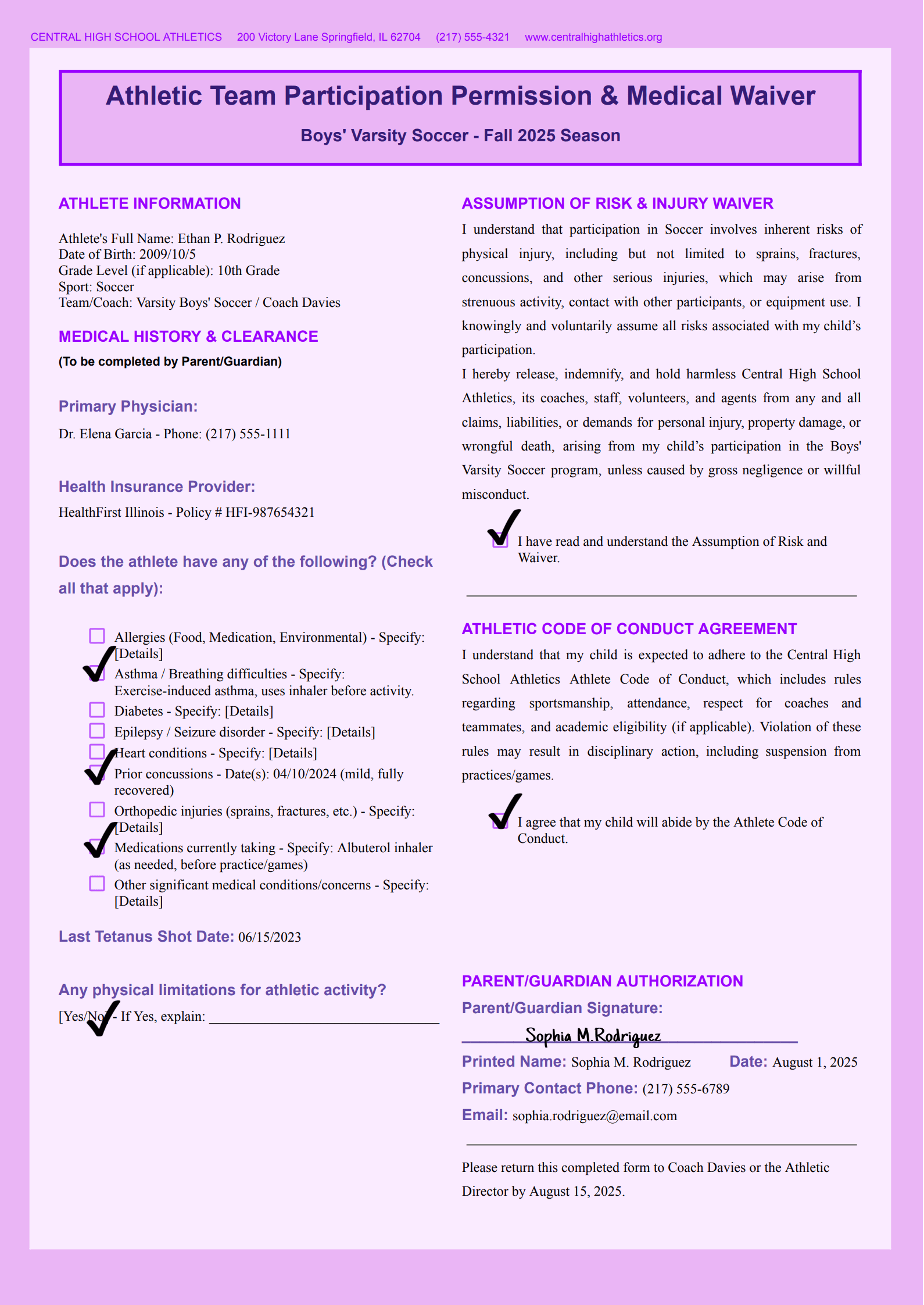 Athletic Participation Permission Slip Template_example
