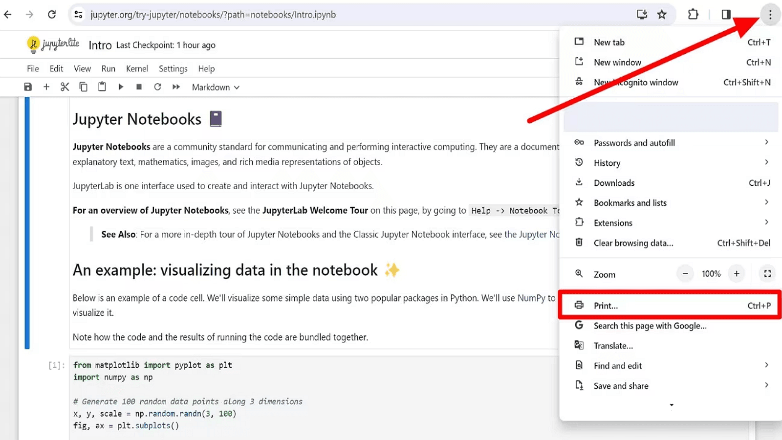 B. Using the Built-in Print Function of the Browser